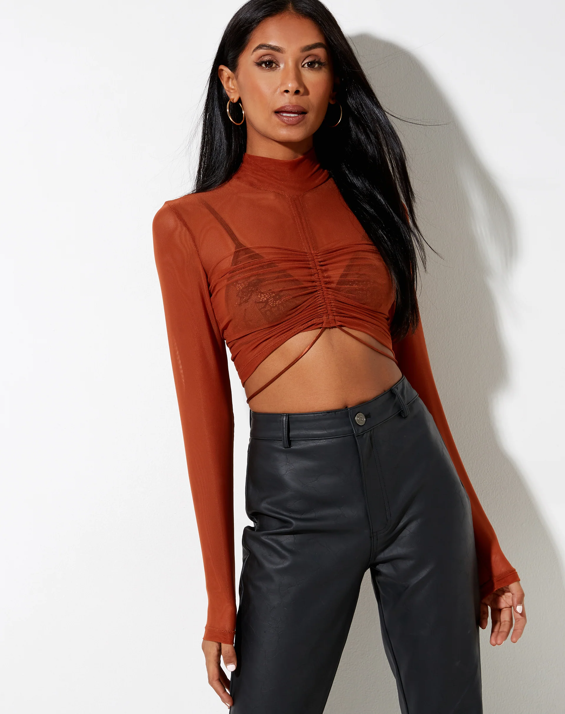 Sauja Crop Top in Mesh Brick - Awmao