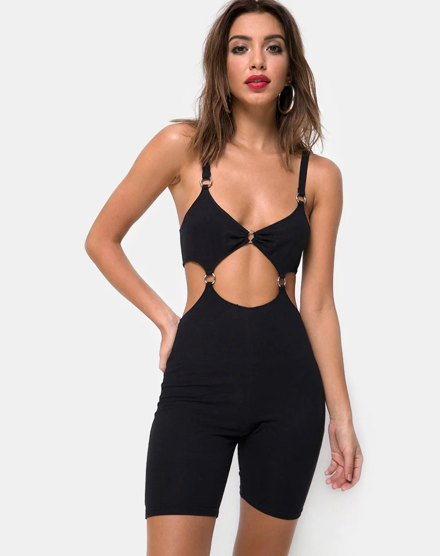 Jaso Cutout Unitard in Black - Awmao