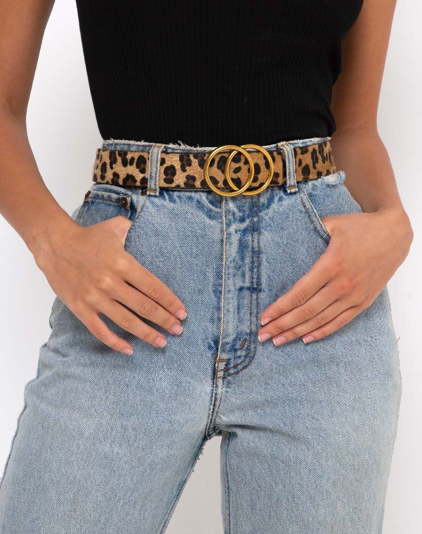 Leopard Leather Belt with Round Buckle - Awmao