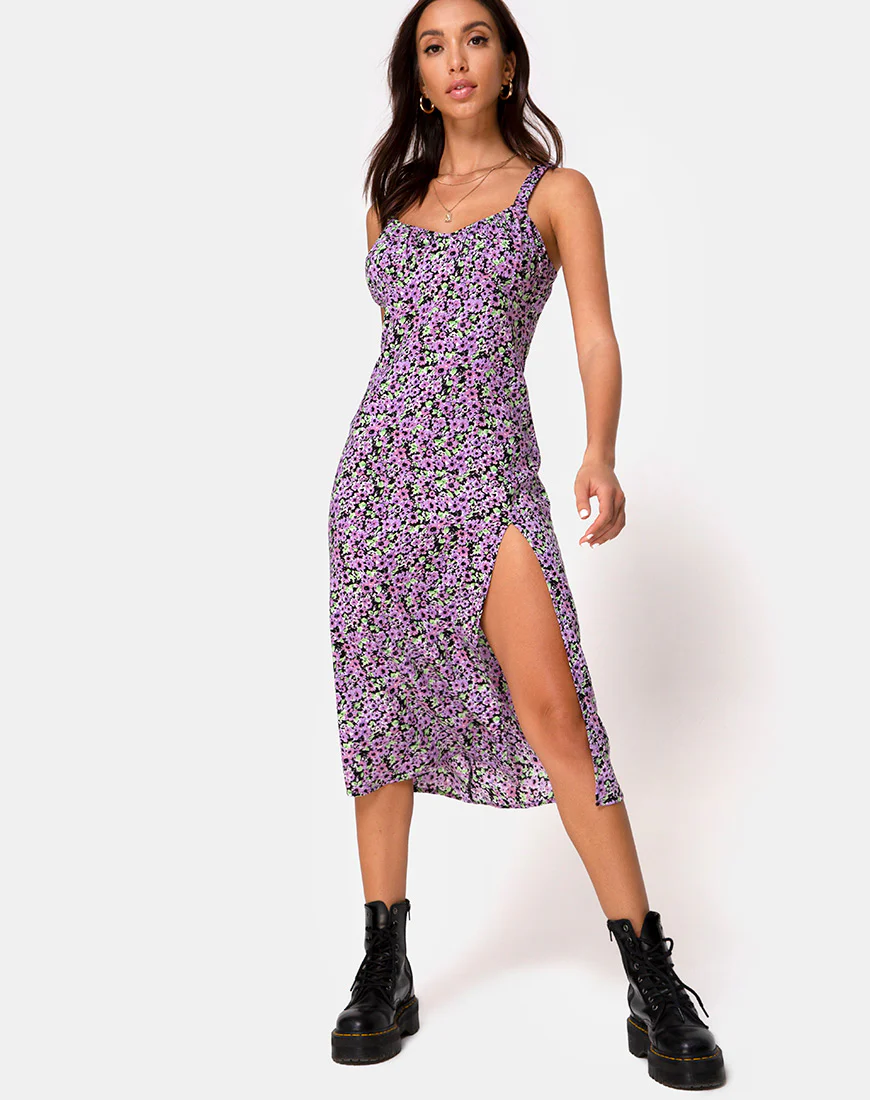 Jova Midi Dress in Lilac Blossom - Awmao