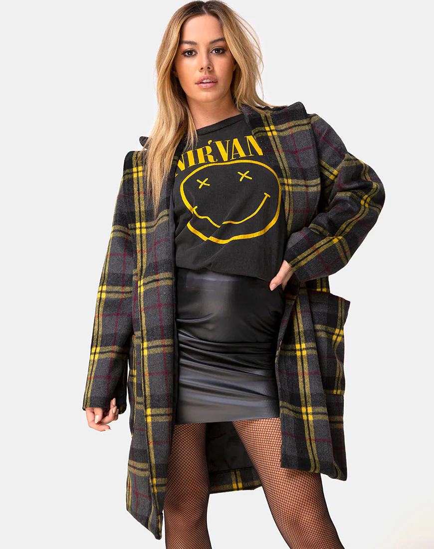 Dusty Coat in Check Yellow Brown - Awmao