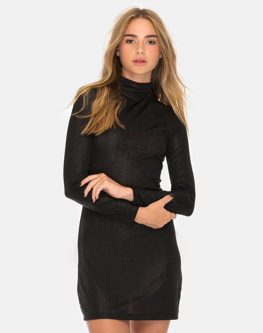 Emmet Bodycon Dress in Metallic Seattle Shimmer Black - Awmao