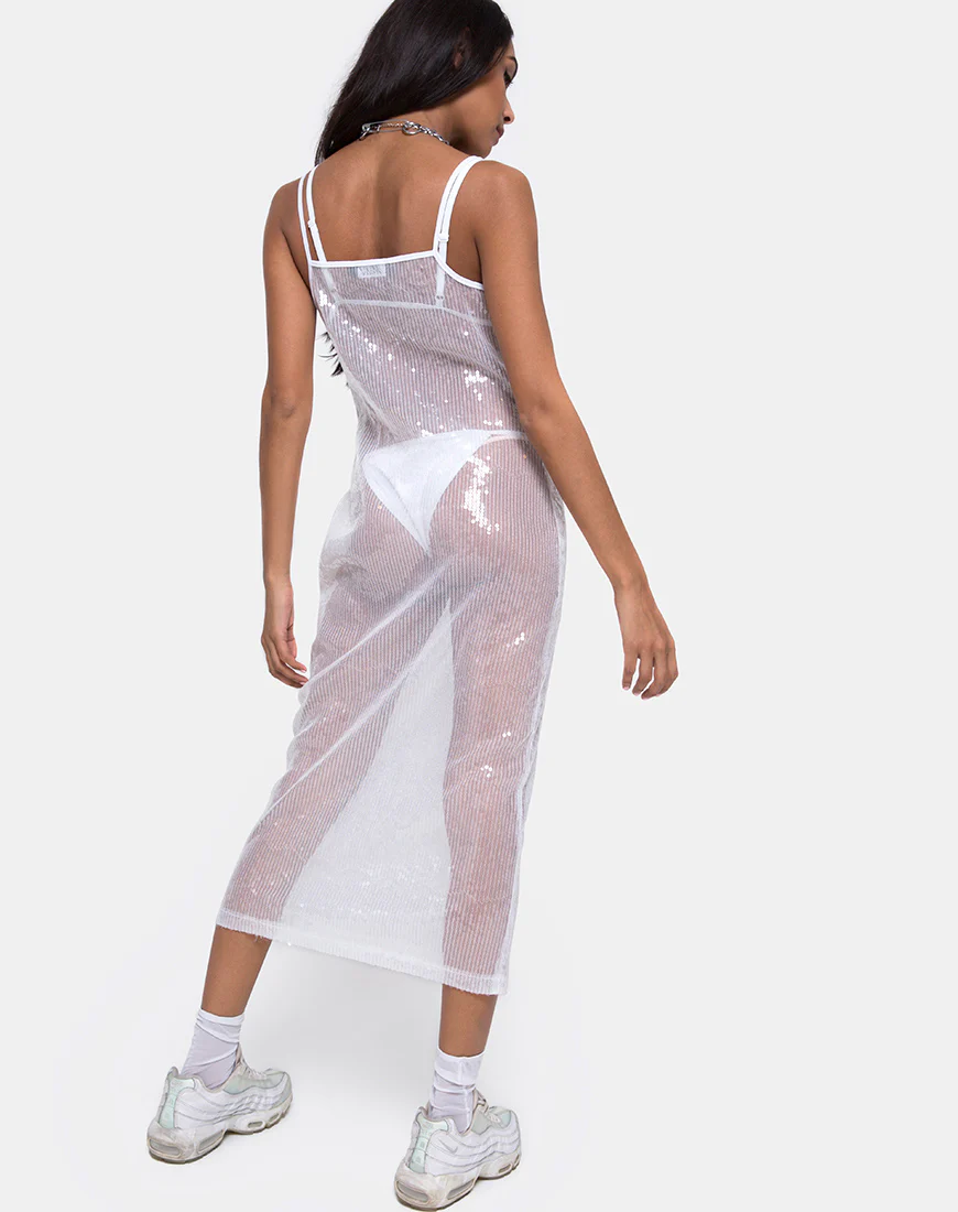 Midnight Sheer Dress in Clear Sequin - Awmao