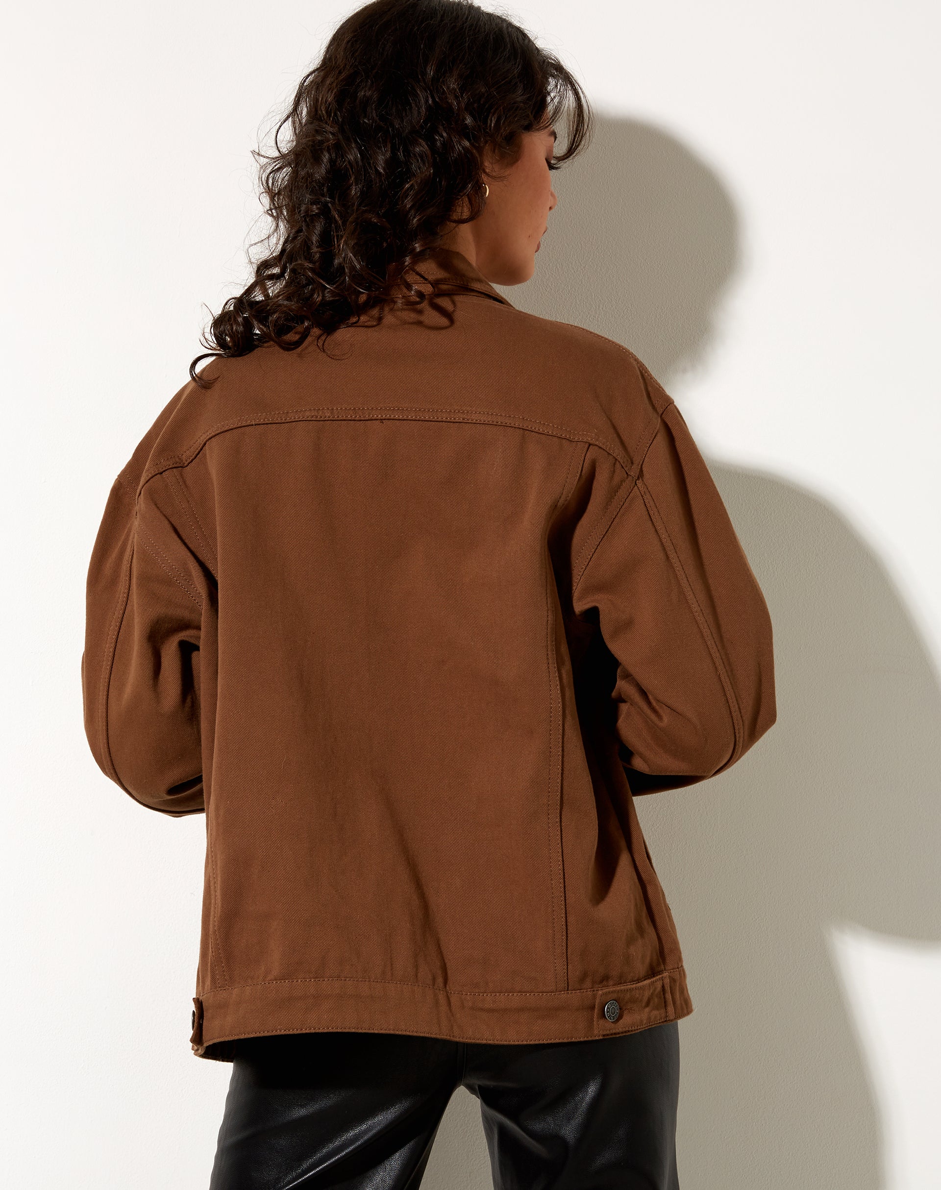 Calissa Longline Denim Jacket in Rich Brown - Awmao