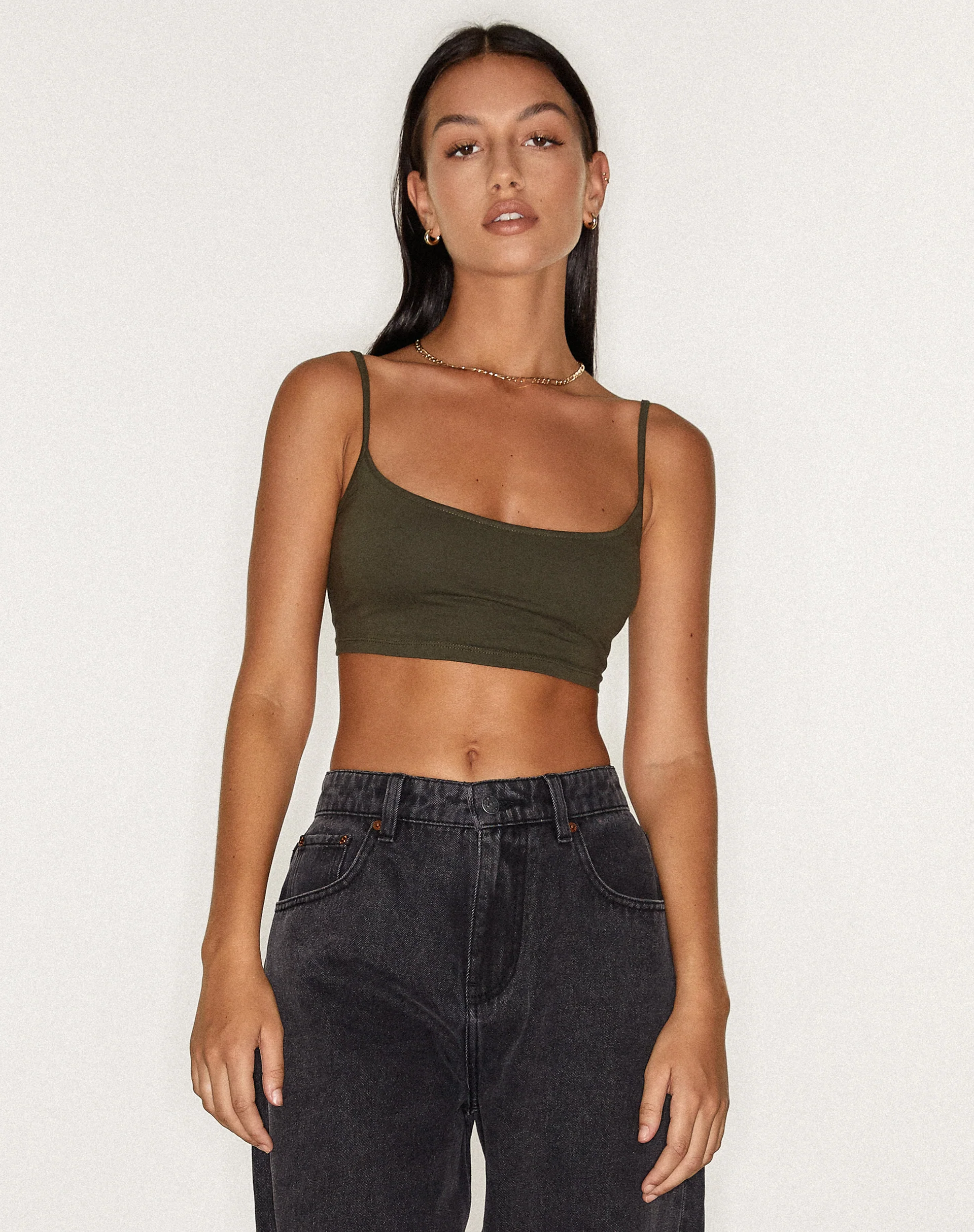 Keenan Crop Top in Lycra Olive - Awmao