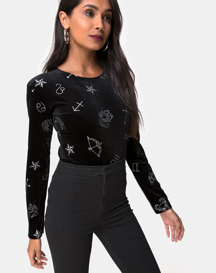 Bonella Bodice in Black Velvet Medium Astro Glitter - Awmao