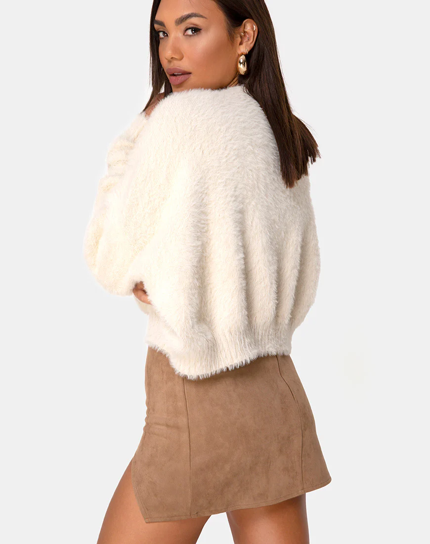 Wren Mini Skirt in Faux Suede Brown - Awmao