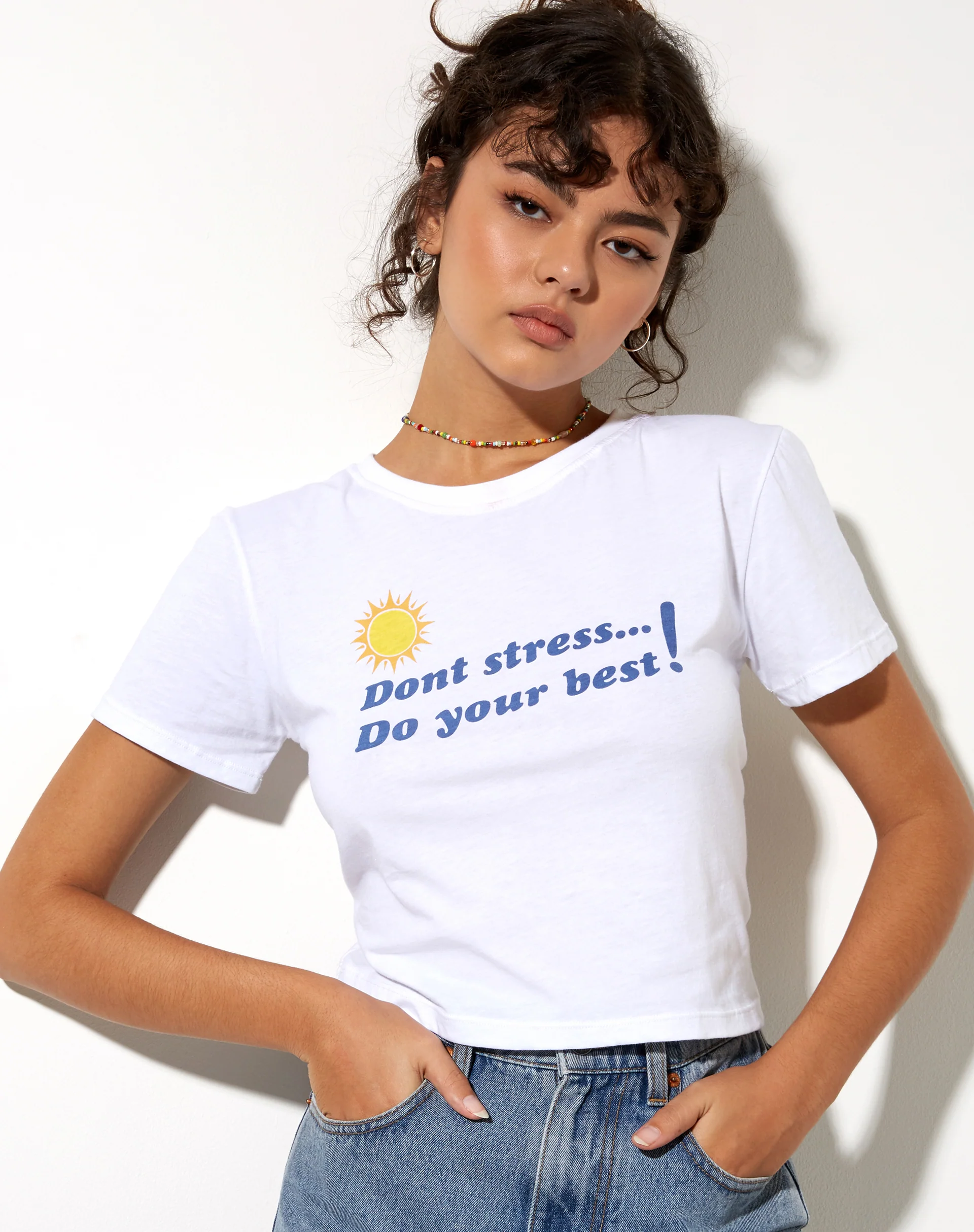 Shrunk Tee in White Don't Stress Do Your Best - Awmao