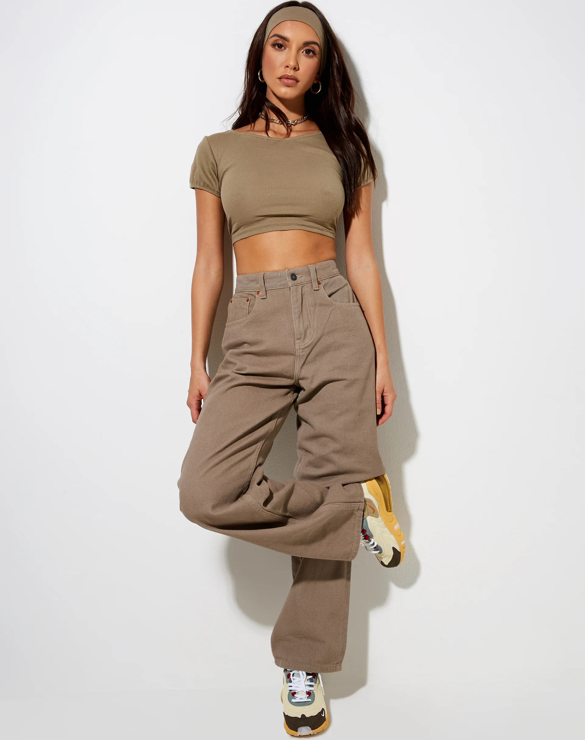 Natka Crop Top in Rib Eucalyptus - Awmao