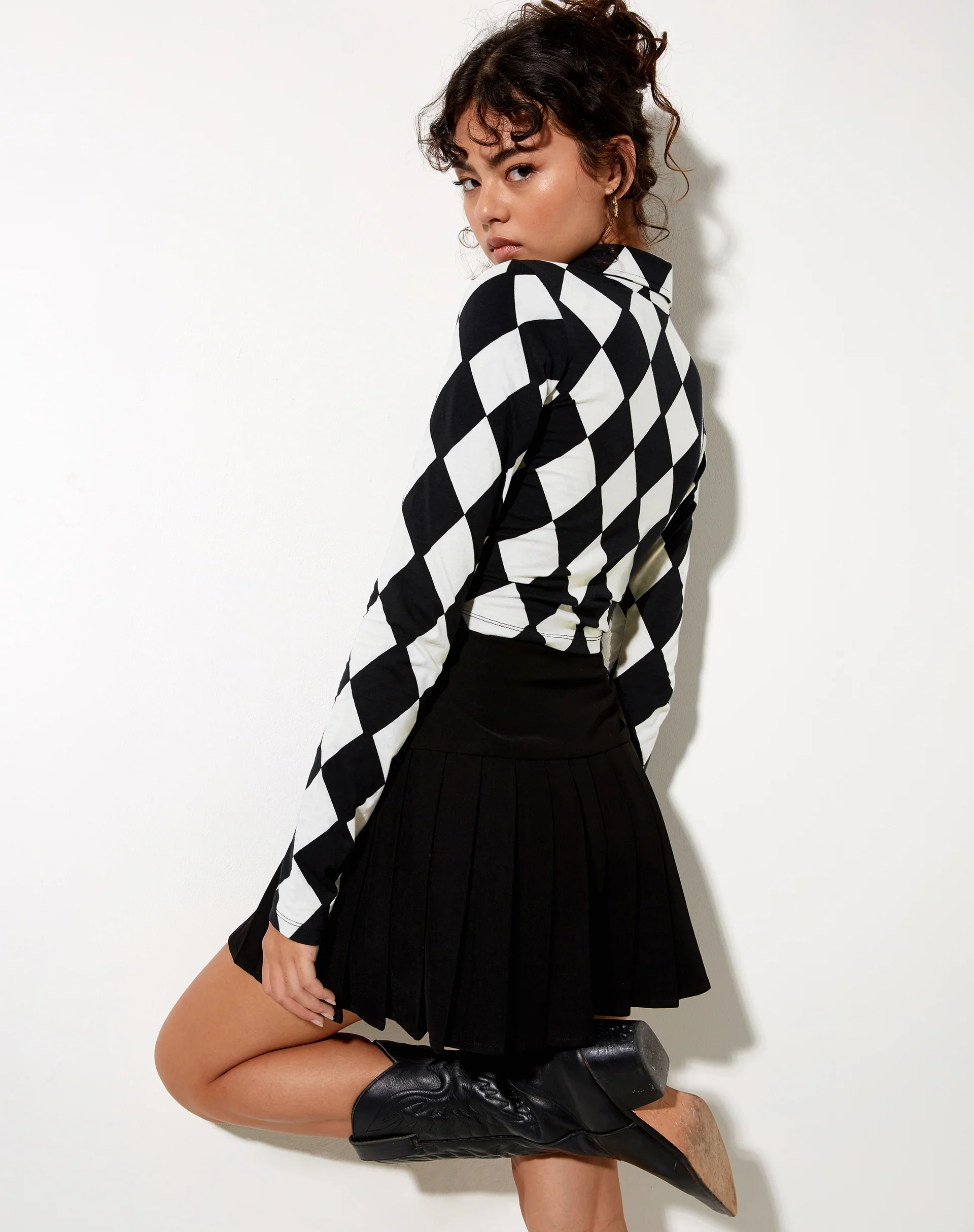 Ryals Crop Top in Harlequin Black and White - Awmao