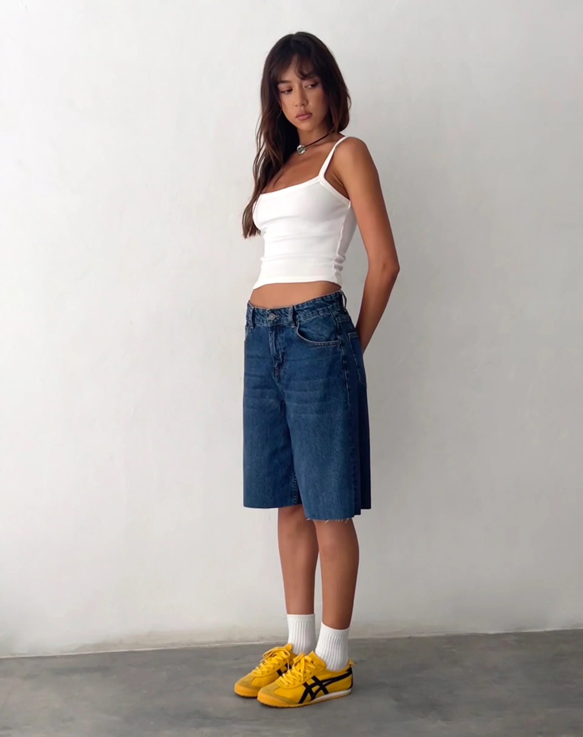 Roomy Mid Rise Long Jorts in Mid Blue Used - Awmao