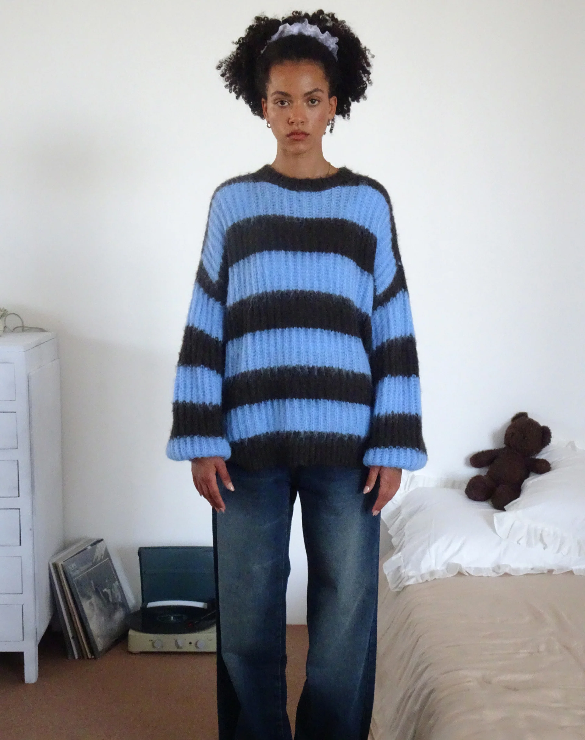 Daren Knitted Oversized Jumper in Brown and Blue Stripe - Awmao