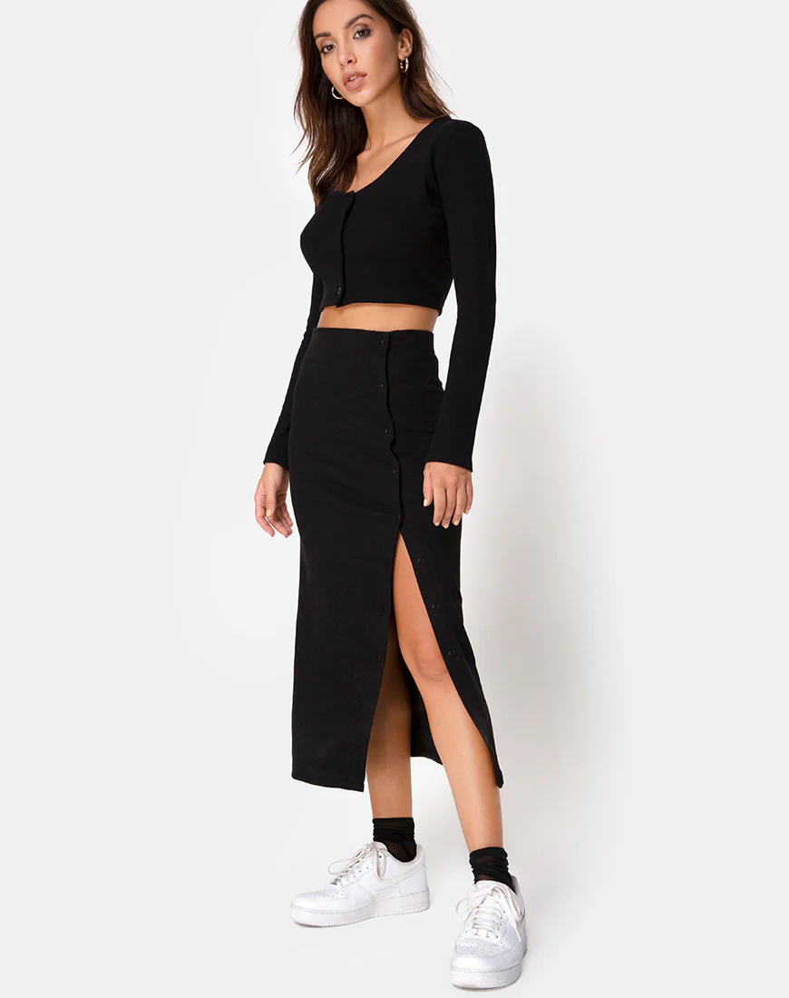 Bobbin Midi Skirt in Black Rib - Awmao
