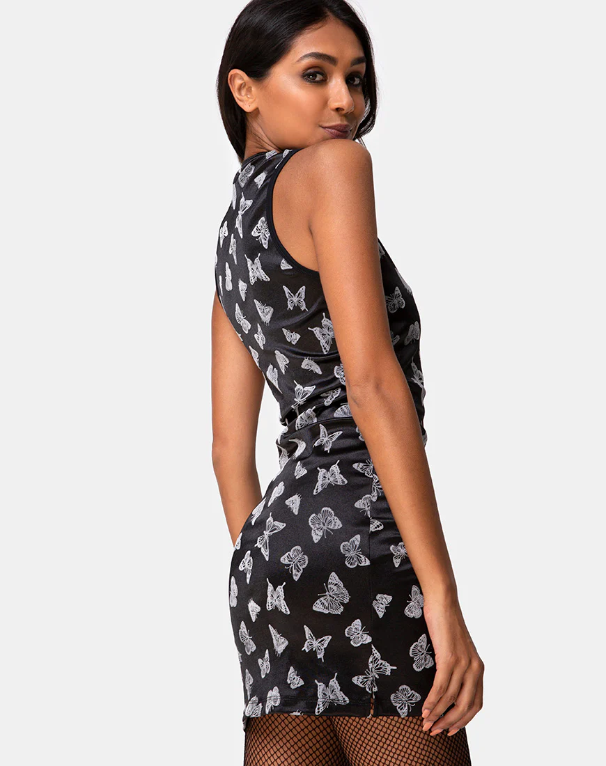 Marli Dress in Black Butterfly Flock - Awmao