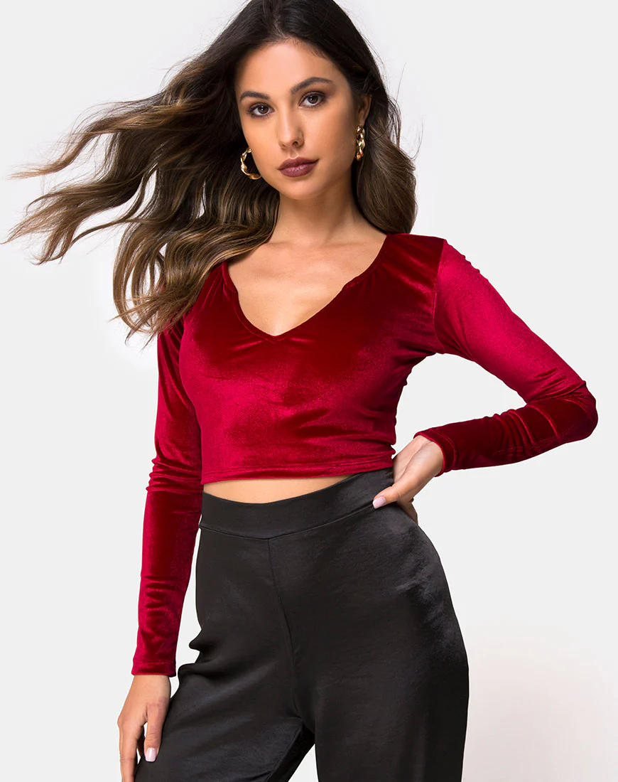 Guan Crop Top in Velvet Burgundy - Awmao