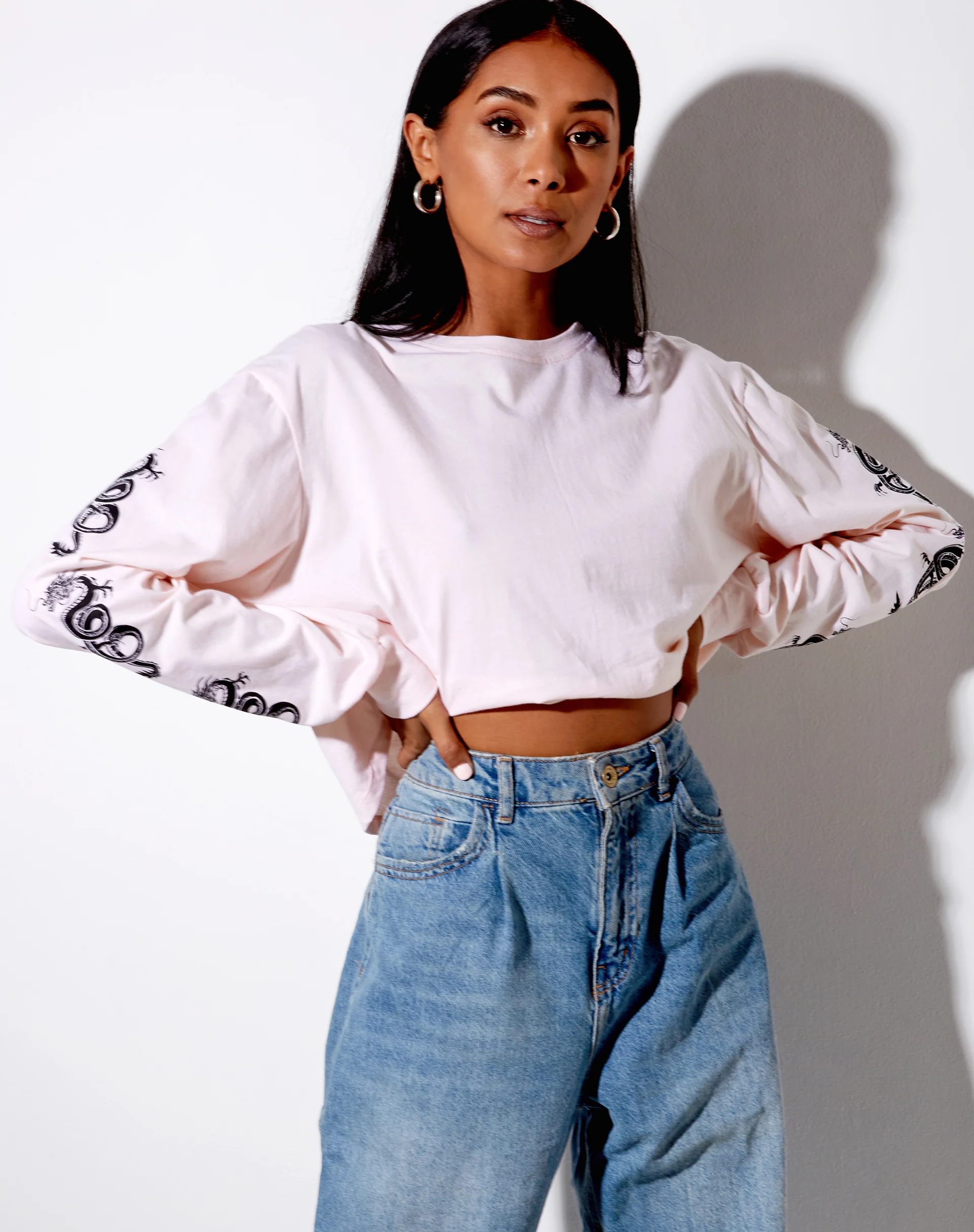 Boli Crop Tee in Blush Pink Dragon - Awmao