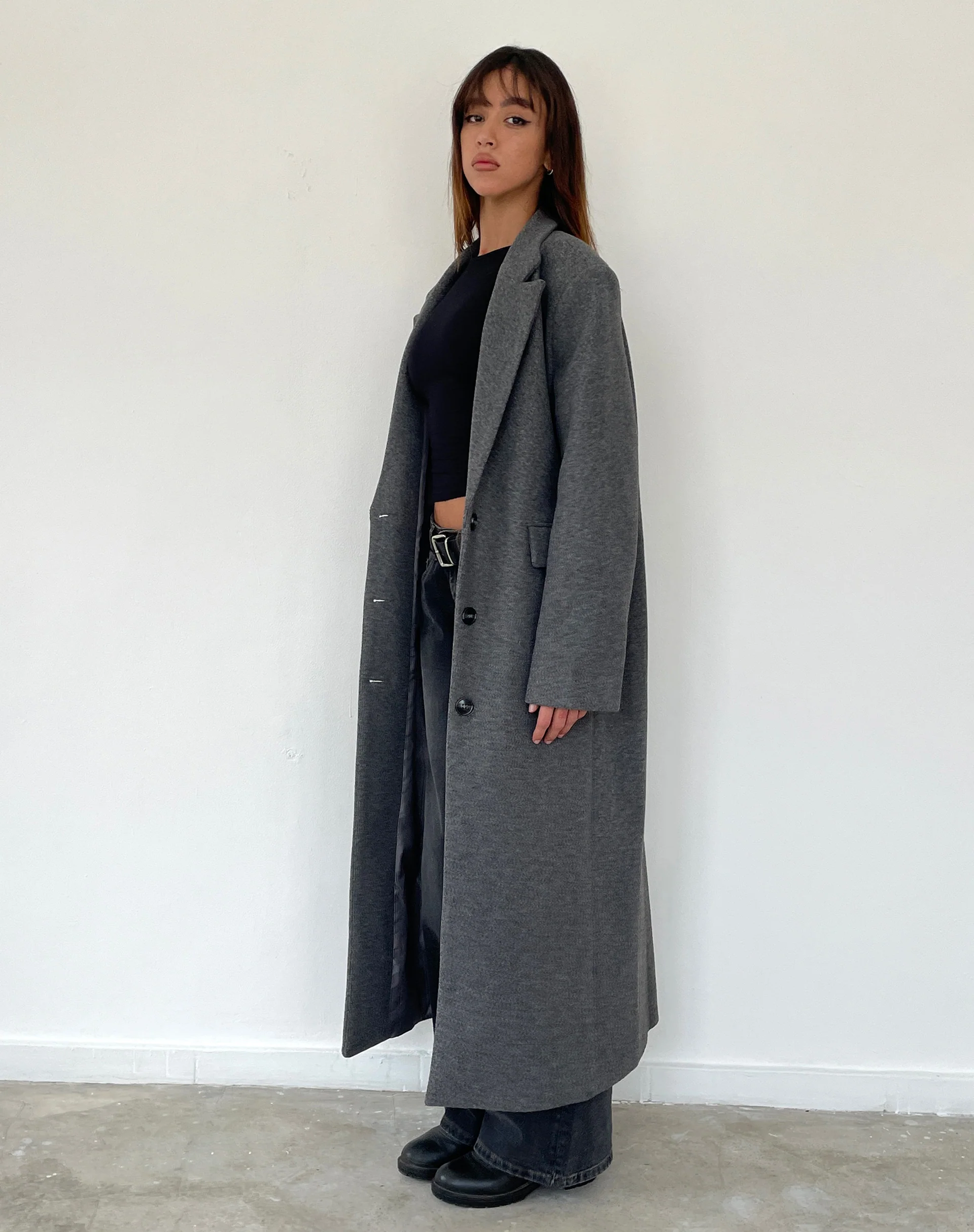 Malati Longline Coat in Charcoal - Awmao