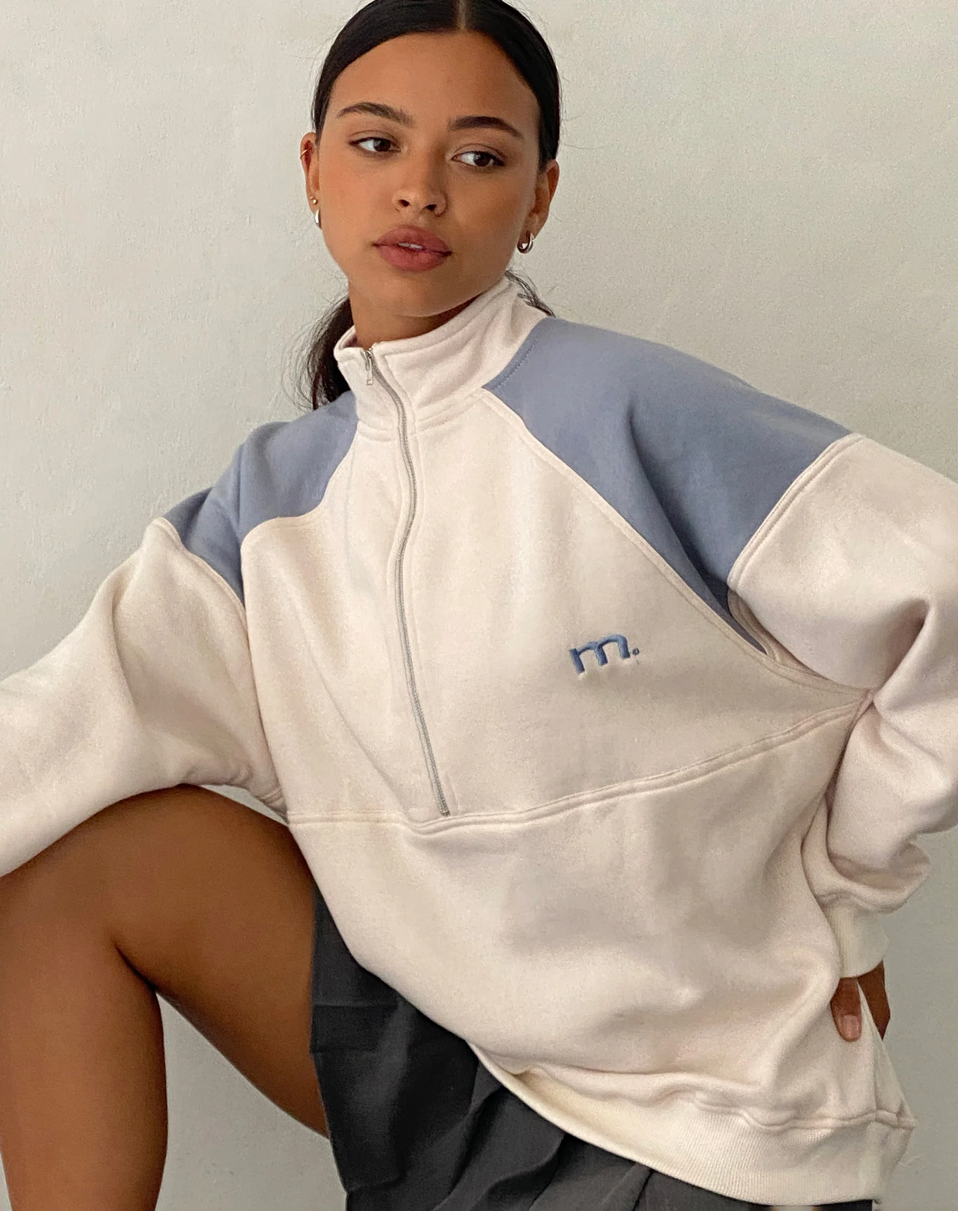 Laksa Sweatshirt in Winter White and Powder Blue - Awmao