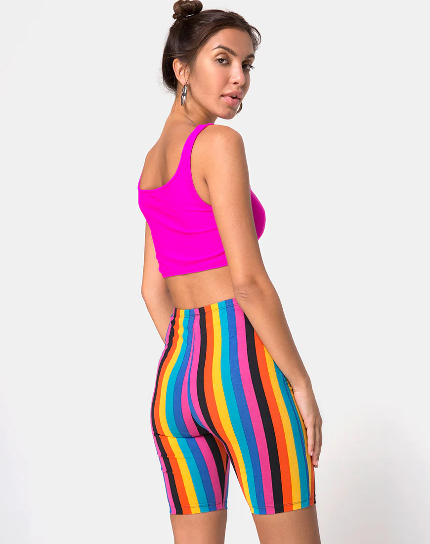 Cycle Short in New Vertical Mixed Stripe - Awmao