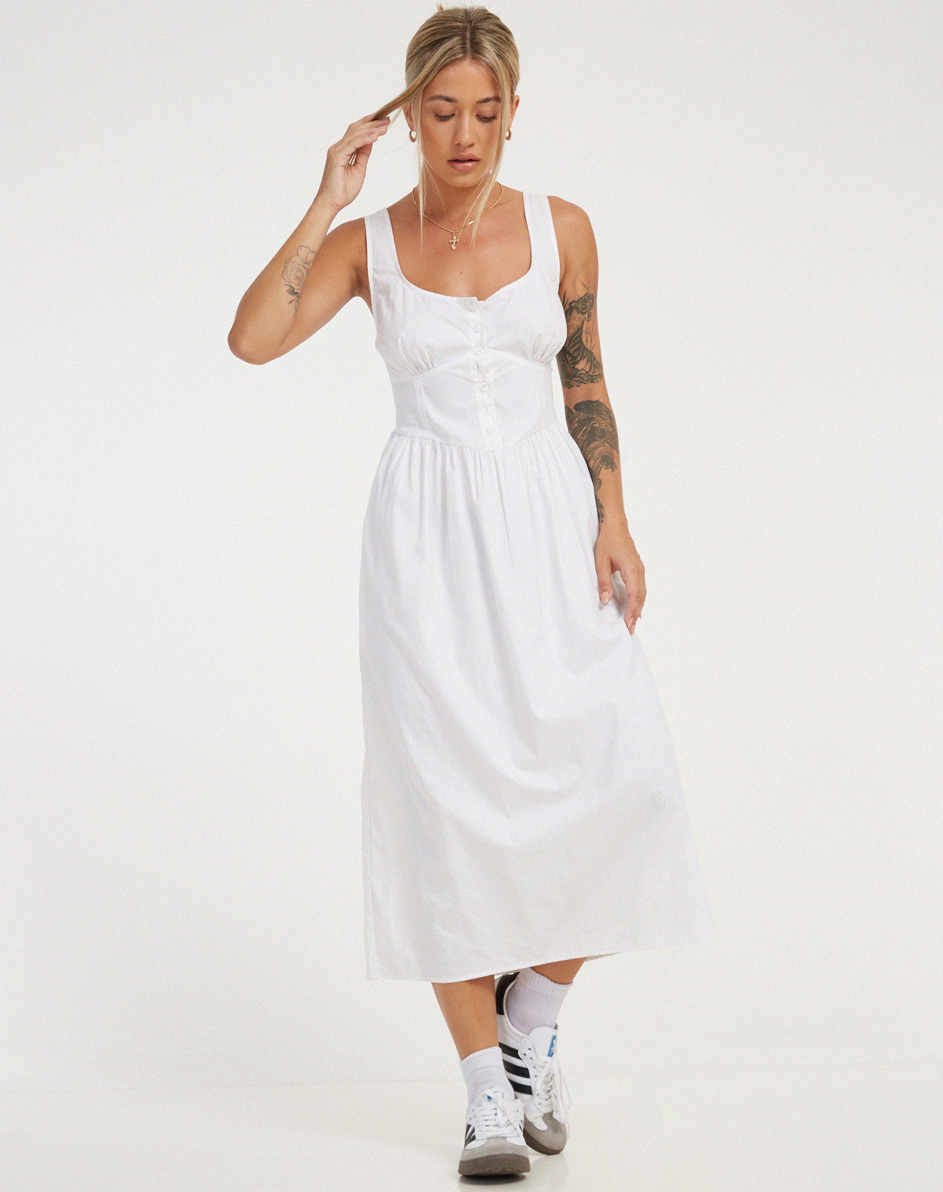 Melrose Midi Dress in White - Awmao