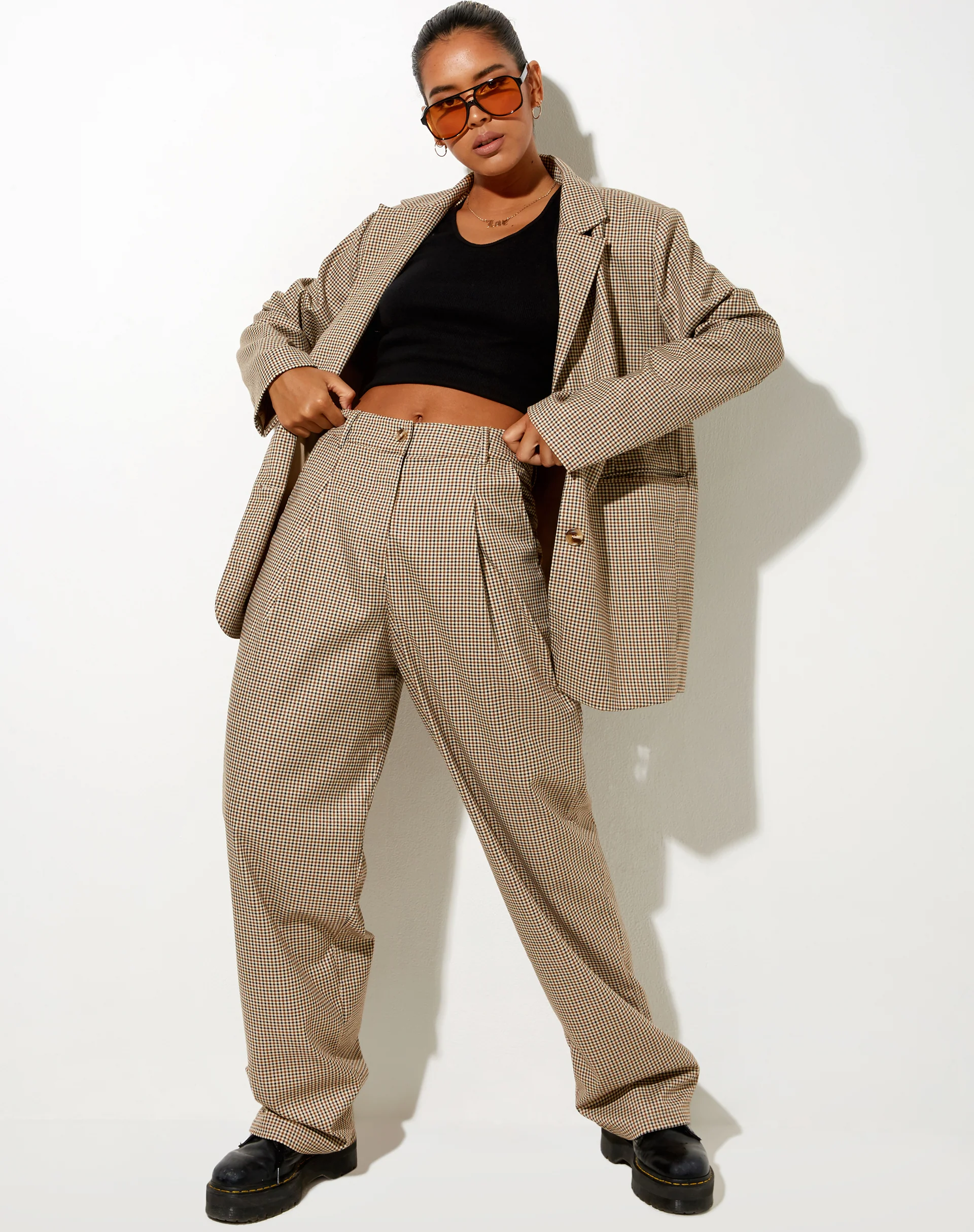 Sakila Trouser in Small Check Brown - Awmao