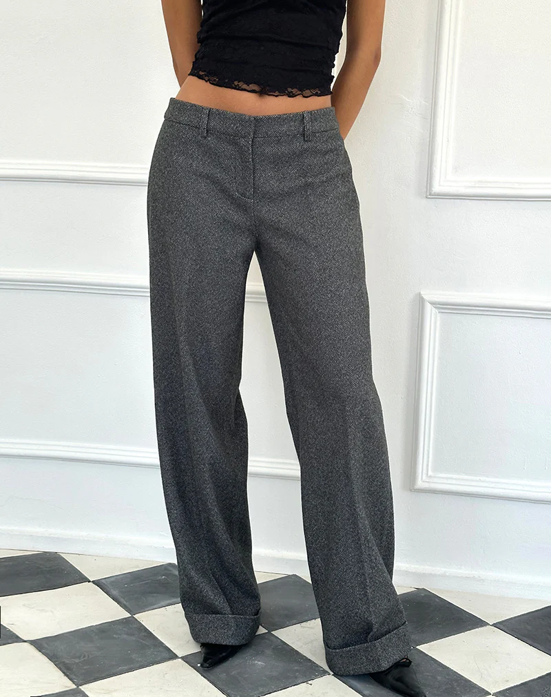 Abdel Faux Wool Tailored Trouser in Charcoal Grey - Awmao