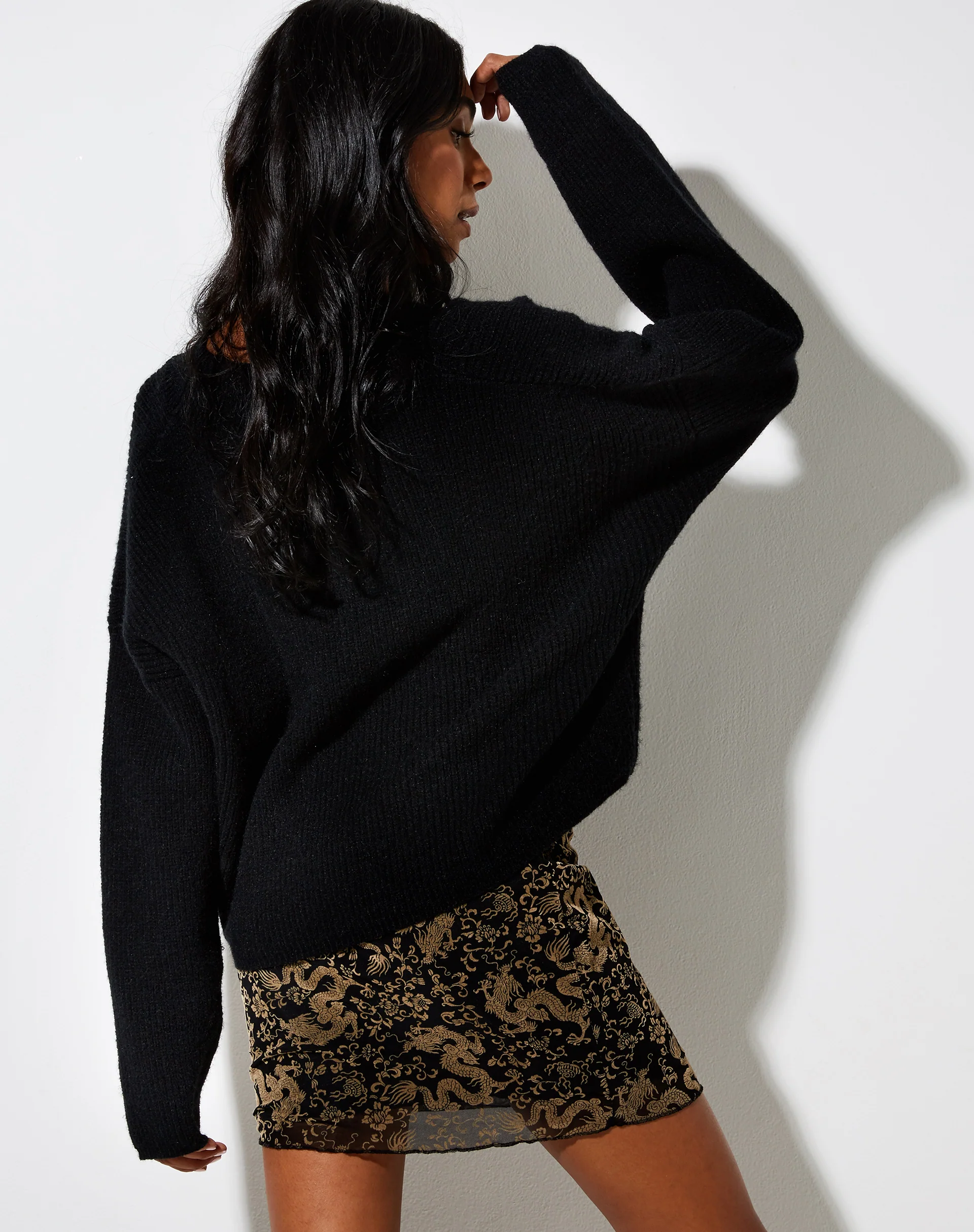 Kinnie Mini Skirt in Black Mesh Tan Dragon Flock - Awmao