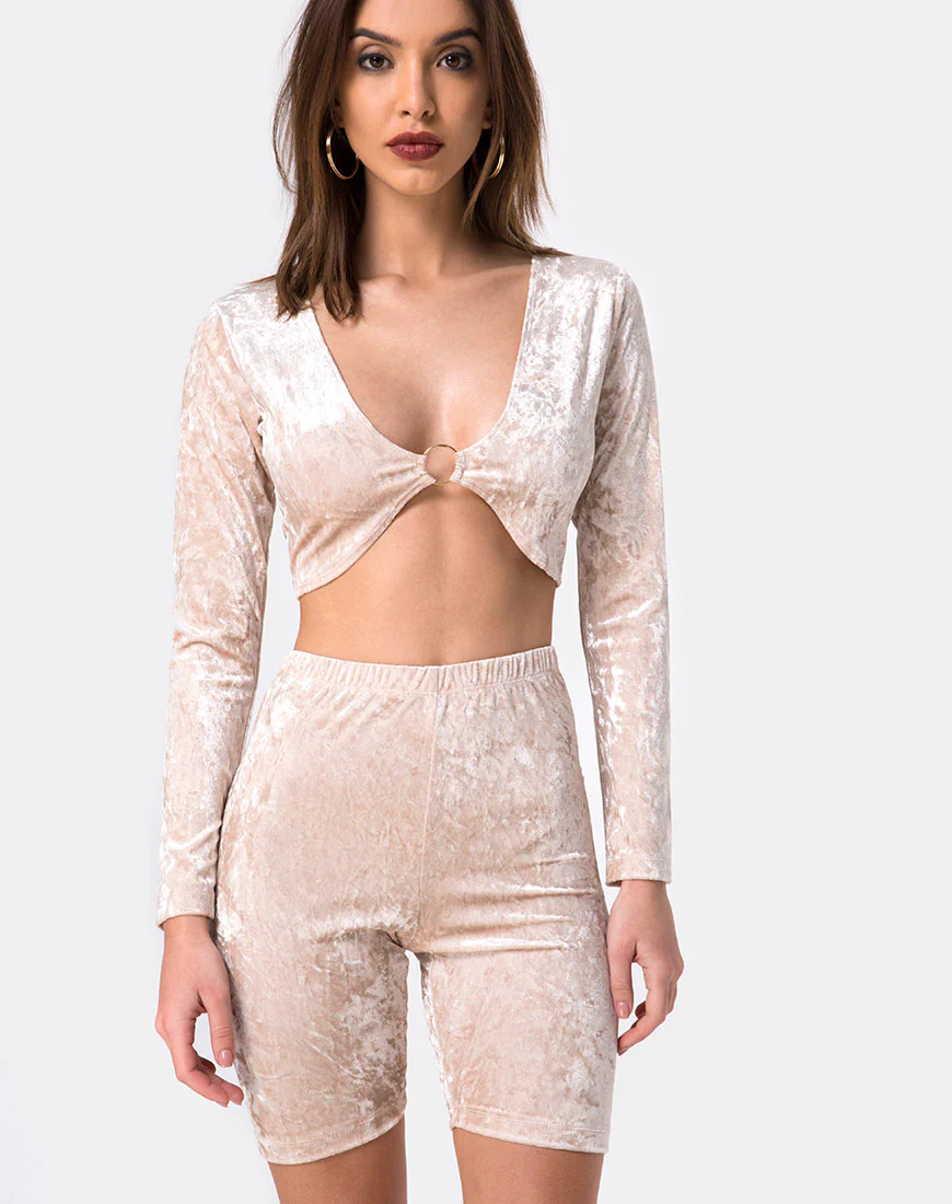 Bike Short in Cream Crushed Velvet - Awmao