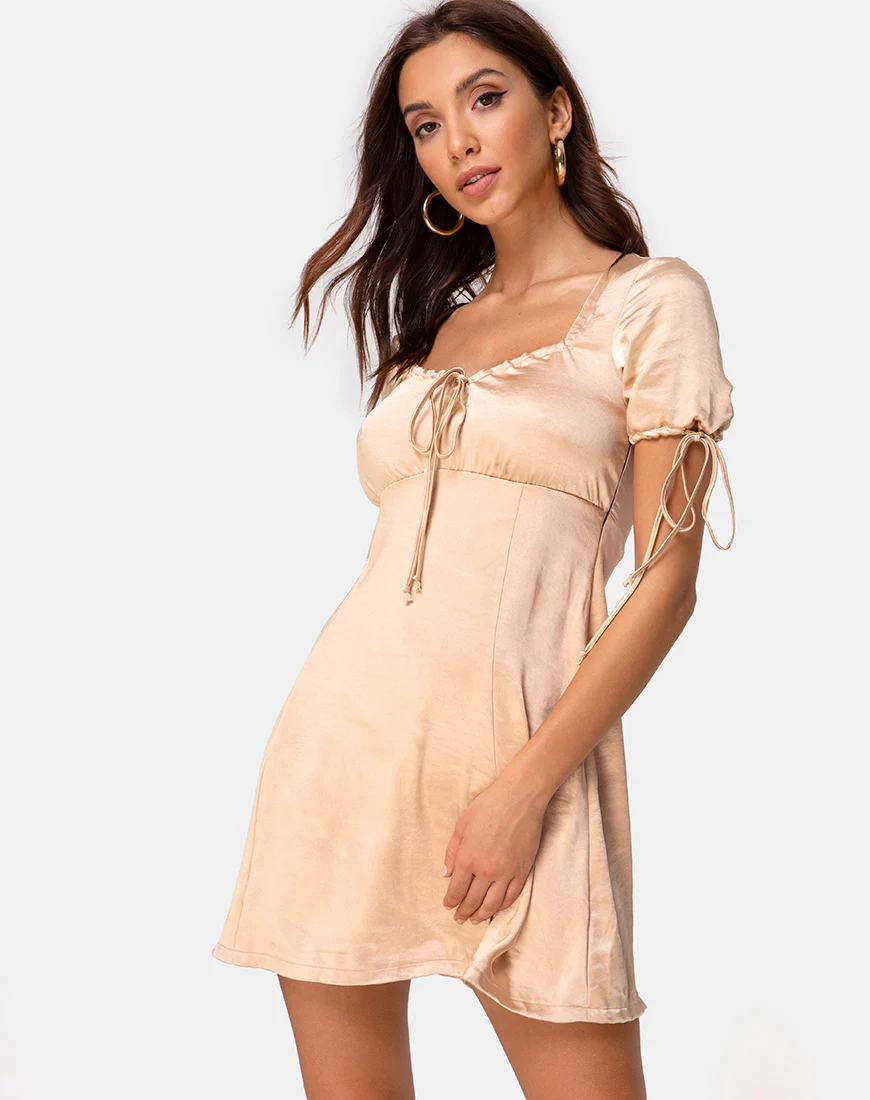 Guenette Dress in Satin Gold - Awmao