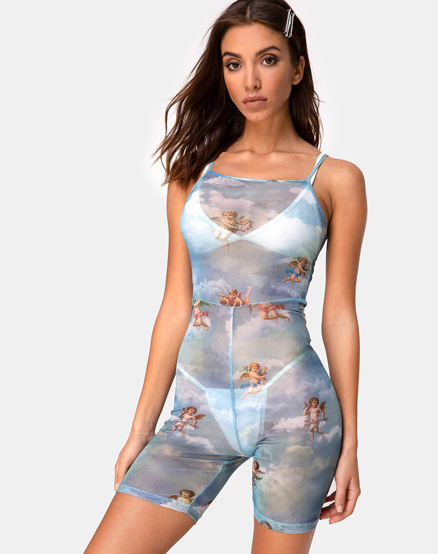 Solina Unitard in Mesh Angel Sky Blue - Awmao