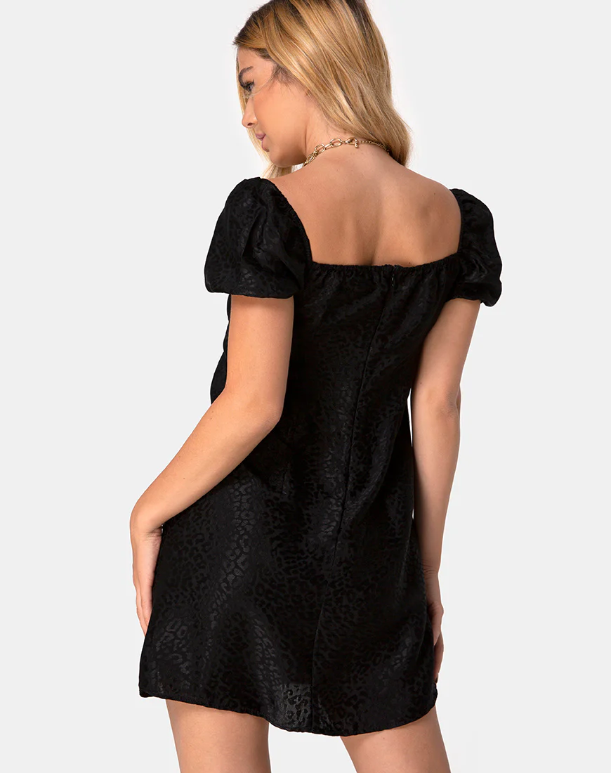 Lonma Mini Dress in Satin Cheetah Black - Awmao