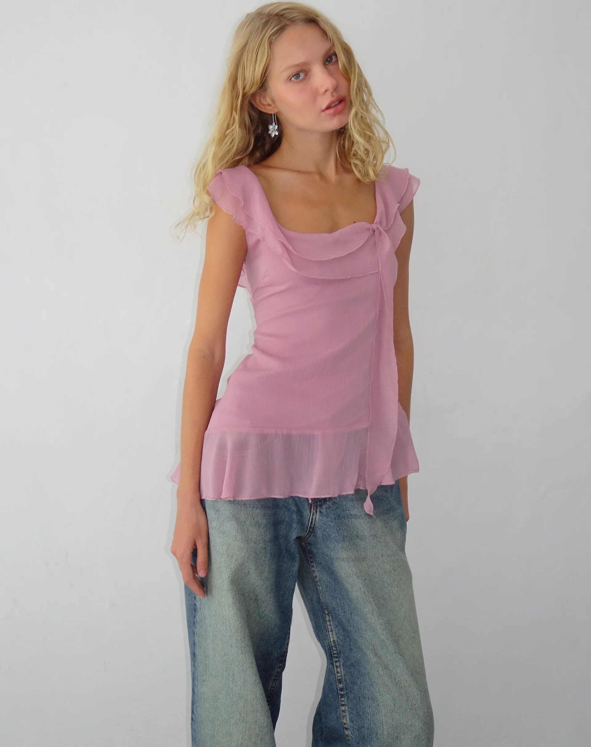 Piro Ruffle Longline Top in Light Plum - Awmao