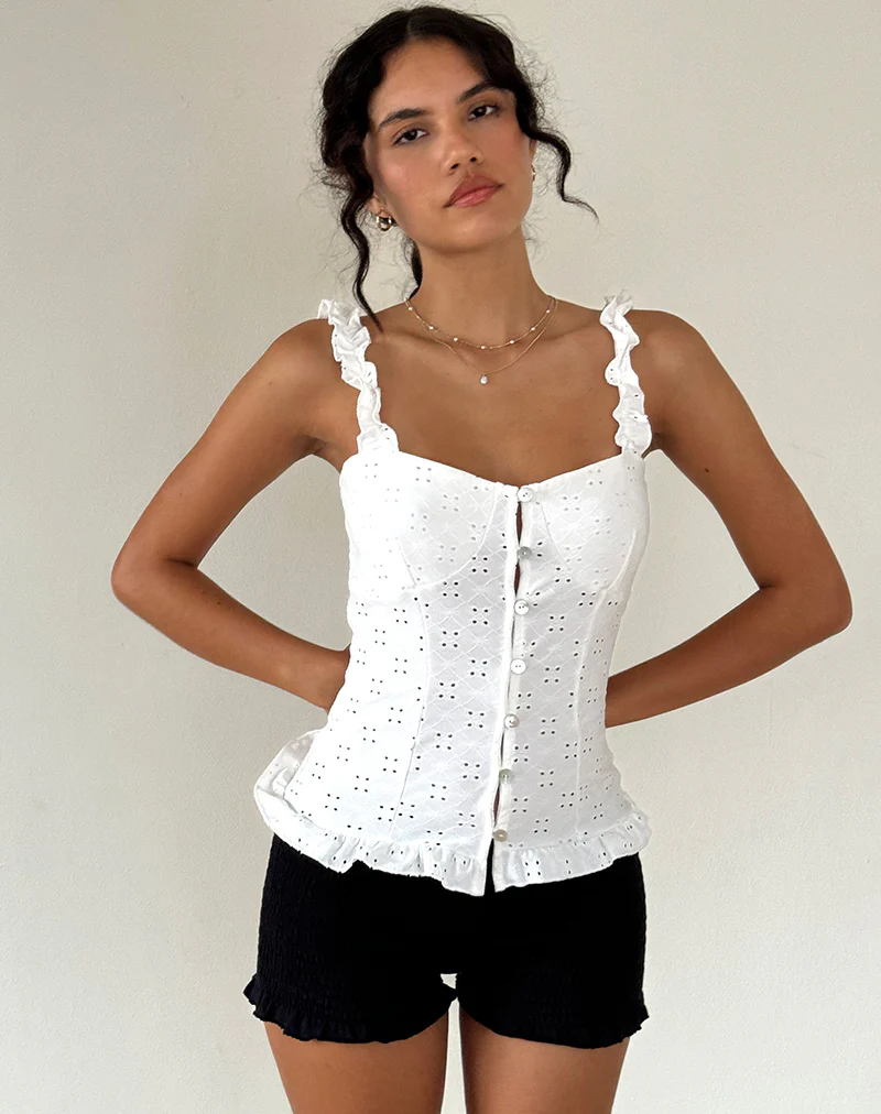 Neroli Corset Top in Broderie White - Awmao