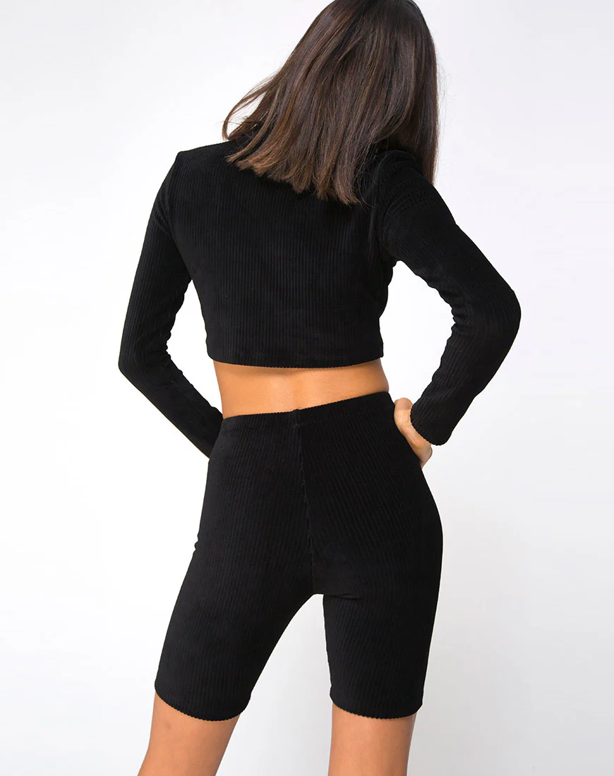Bike Short in Velvet Rib Black - Awmao