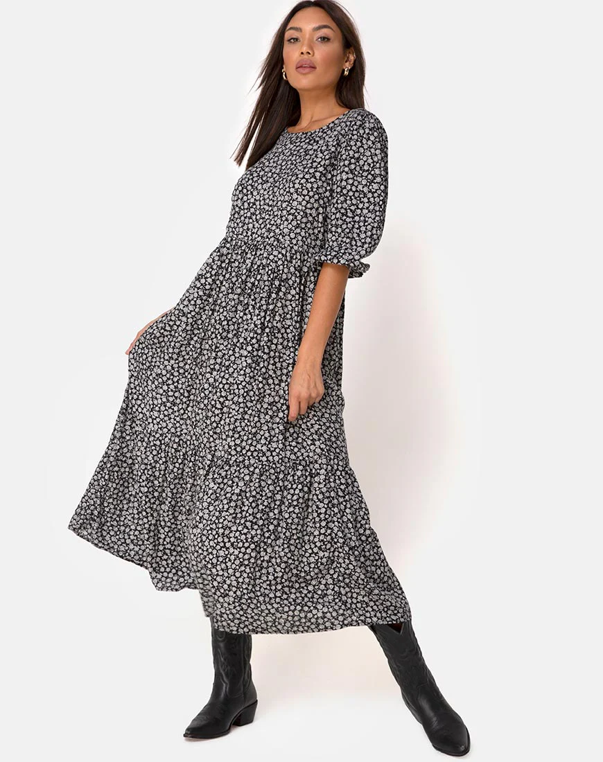 Ellery Dress in Ditsy Rose Black - Awmao