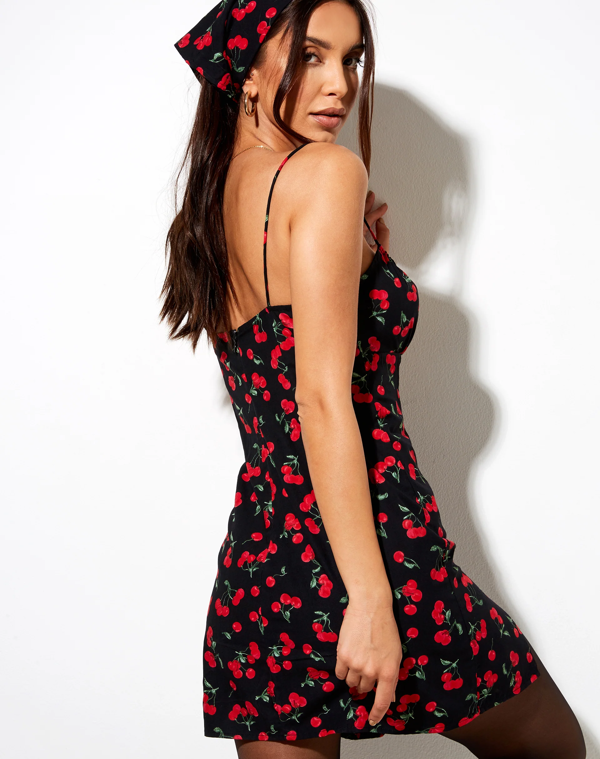 Famala Mini Dress in Cherries Black - Awmao