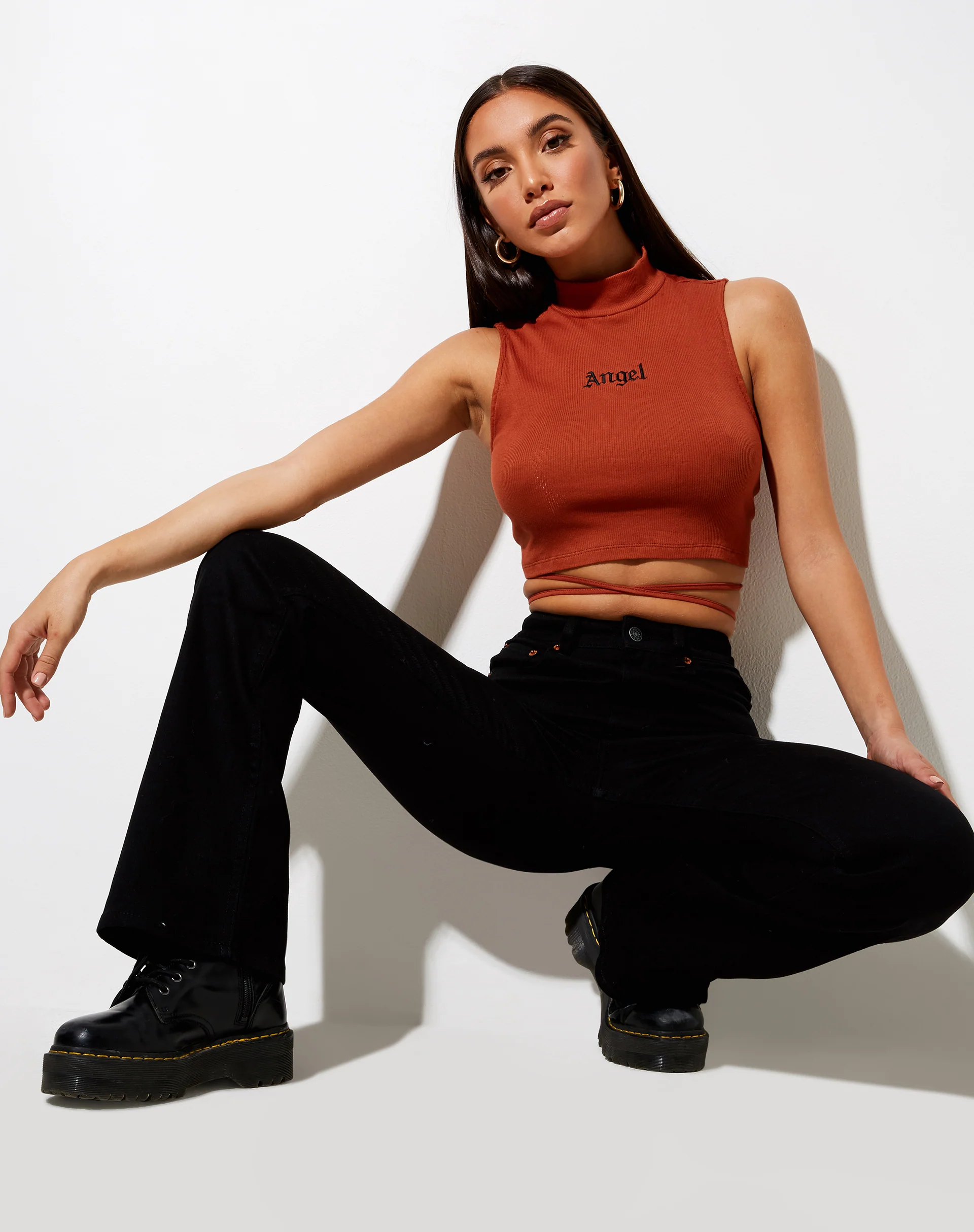 Quera Crop Top in Rib Picante with 'Angel' Embro - Awmao