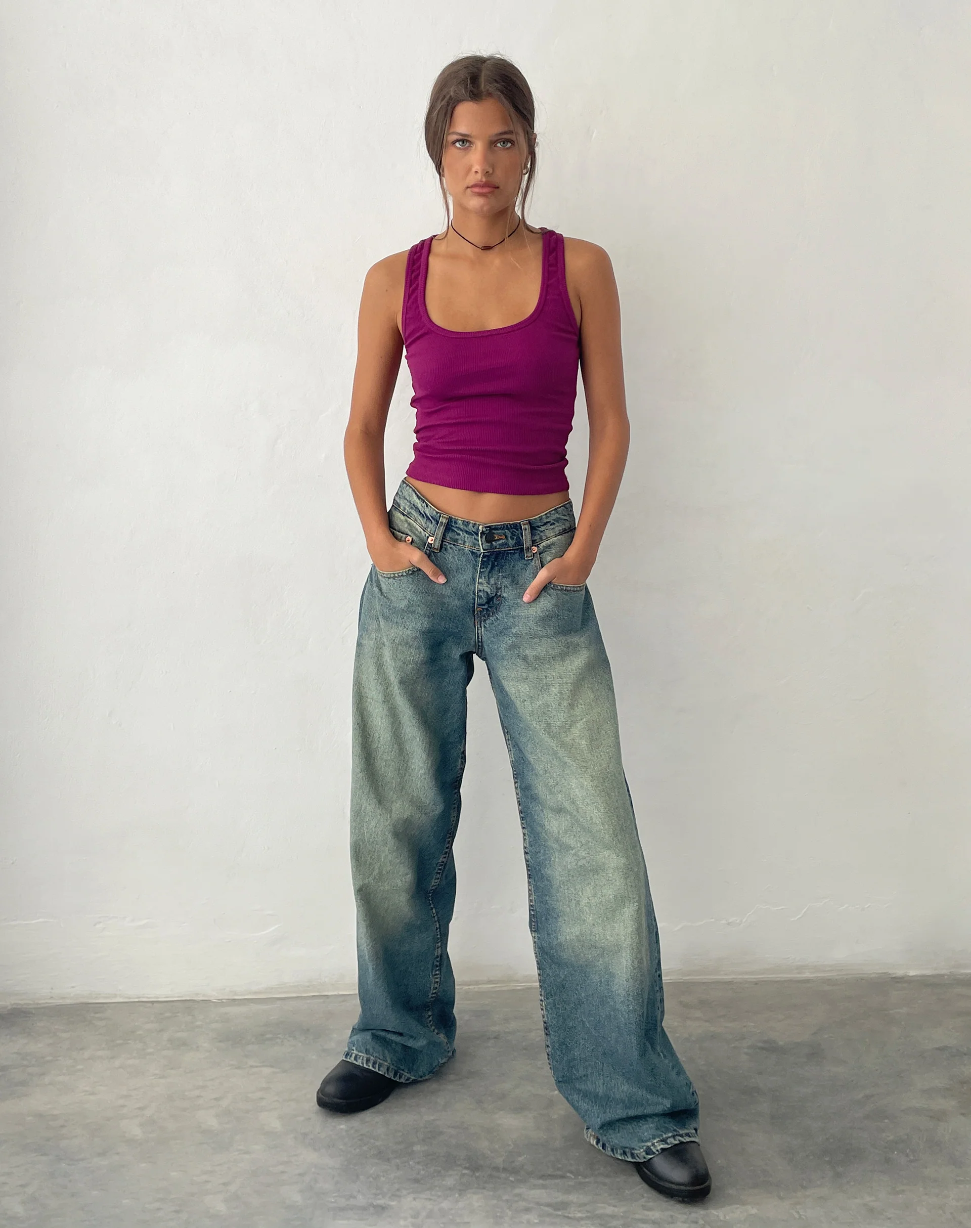 Roxe Ribbed Vest Top in Berry - Awmao
