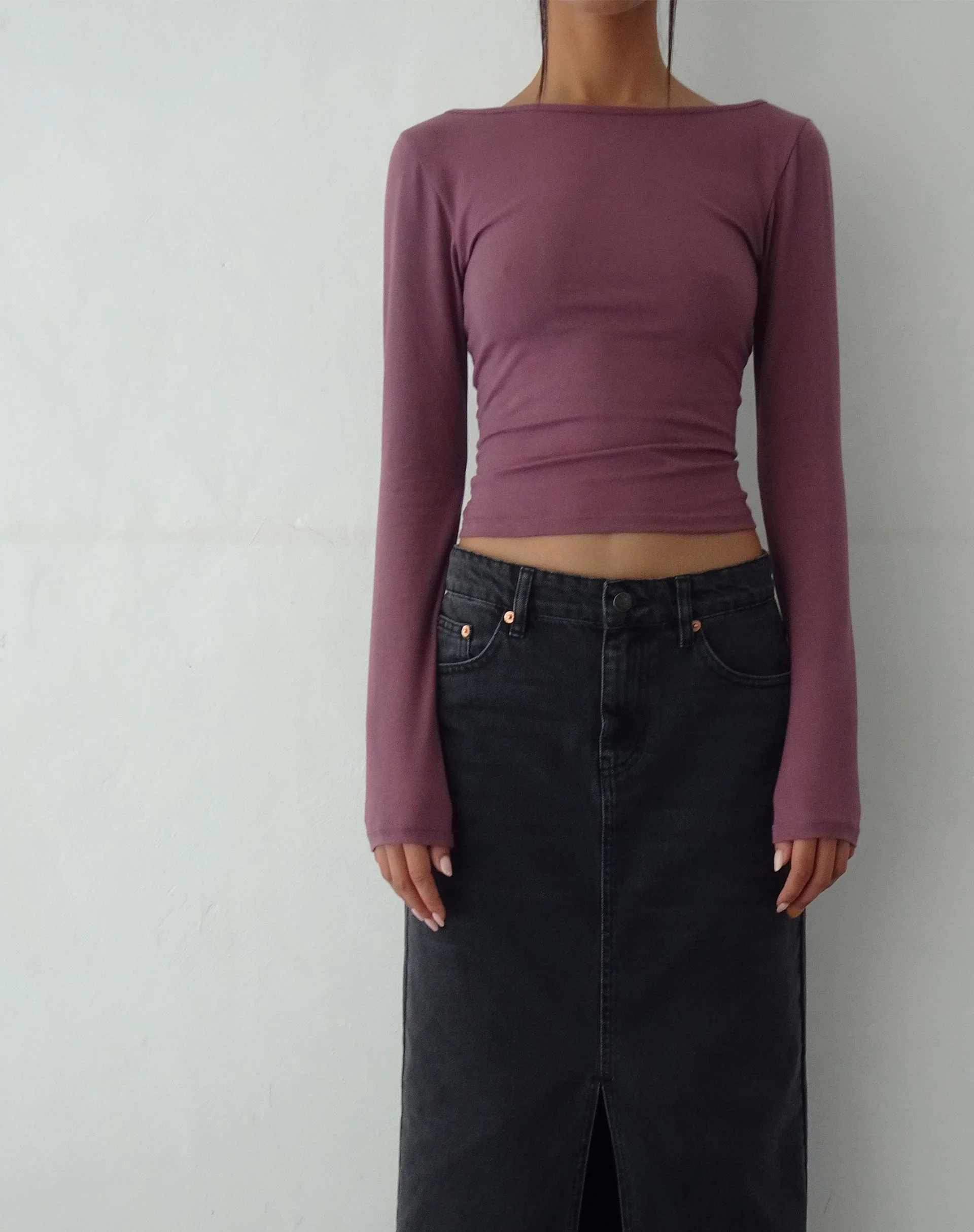 Amabon Long Sleeve Top in Mauve - Awmao