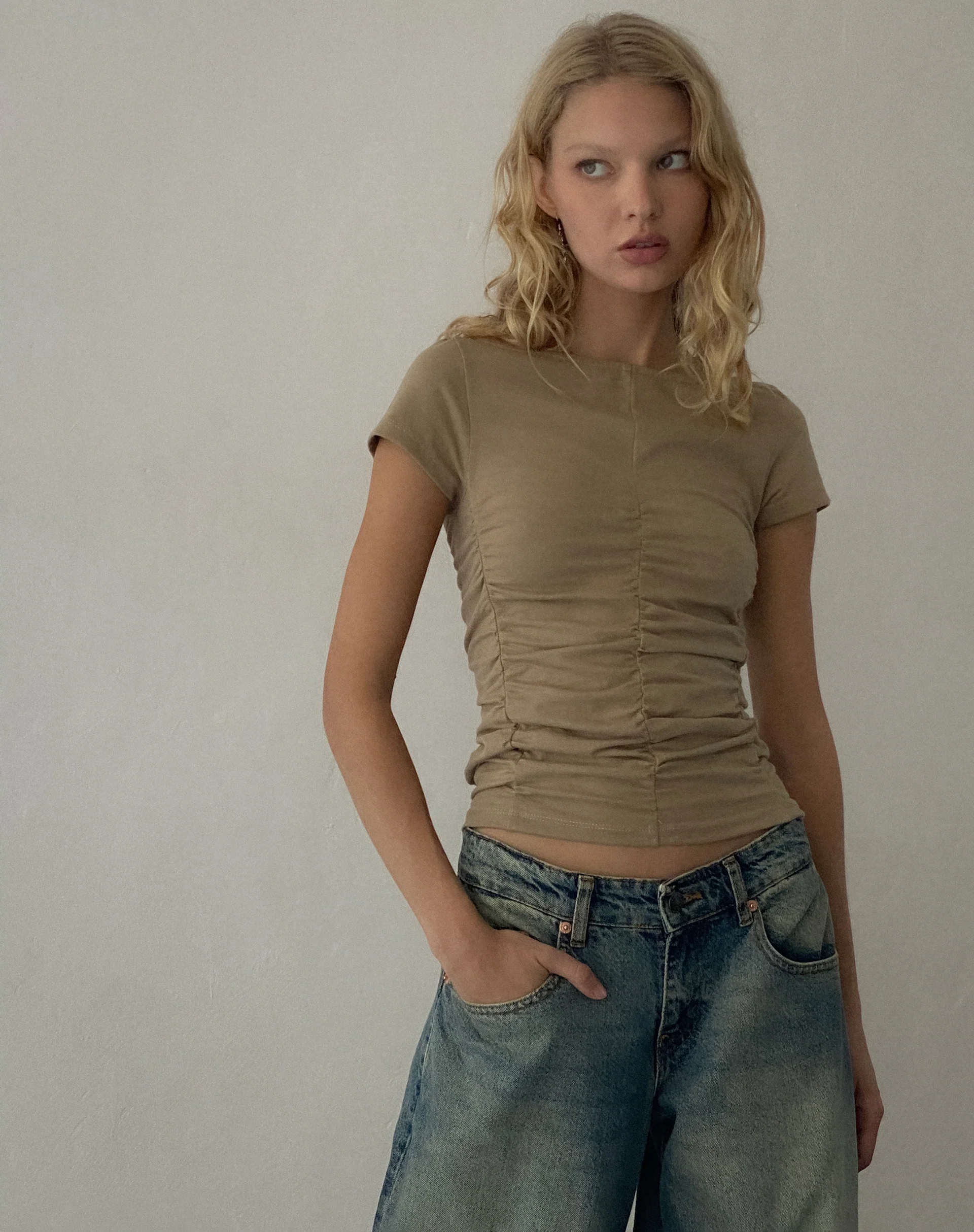 Gryae Ruched Front Top in Biscotti - Awmao