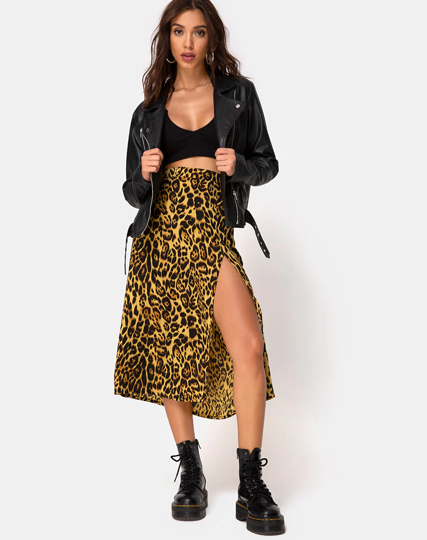 Saika Midi Skirt in Leopard - Awmao