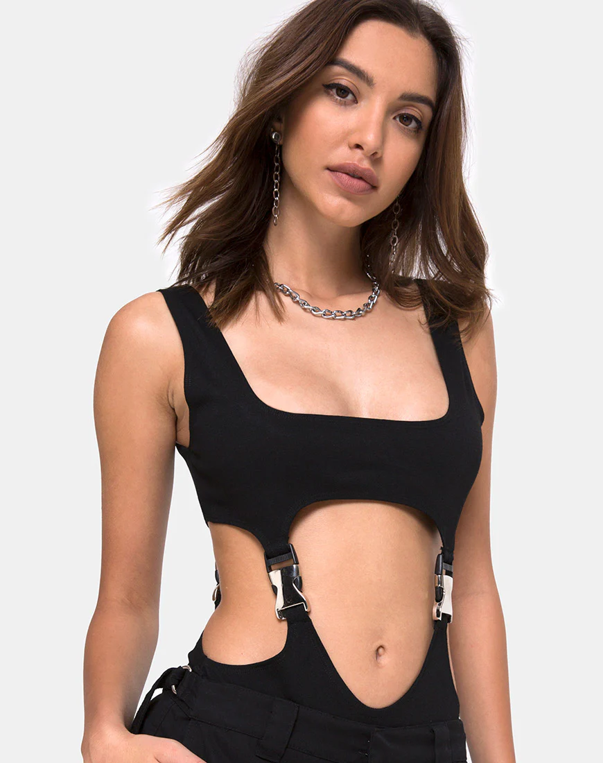 Rezya Bodice in Black with Silver Buckles - Awmao