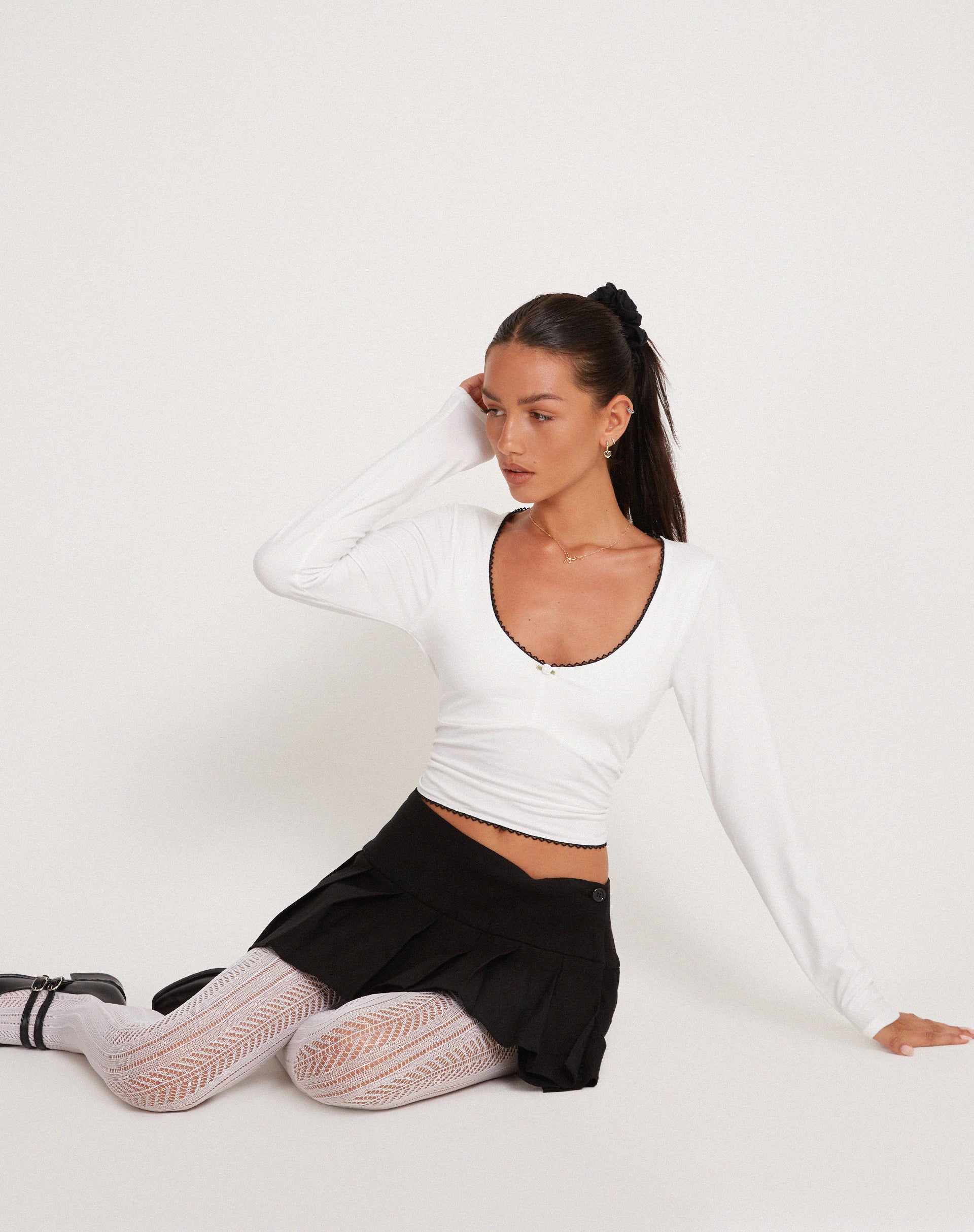 Junie Ballet Long Sleeve Top in Jersey White - Awmao