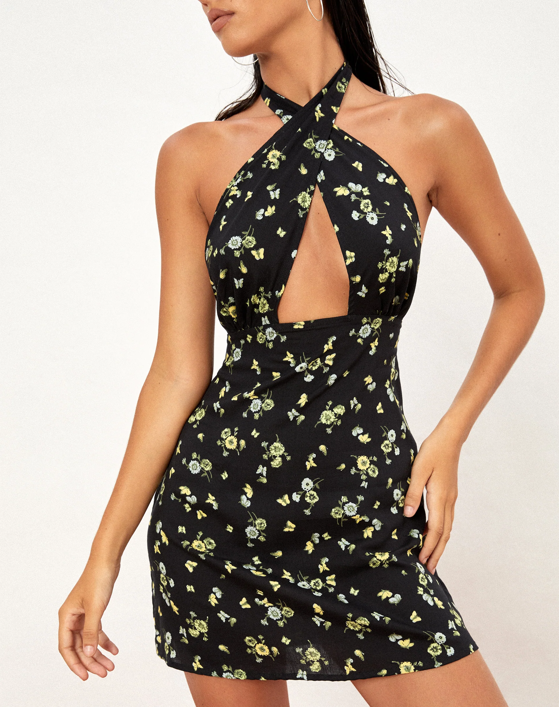 Moura Cutout Dress in Lemon and Lime Black - Awmao