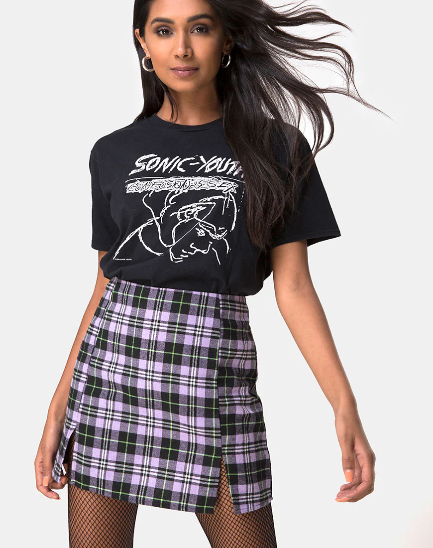 Zaid Mini Skirt in Plaid Lilac - Awmao