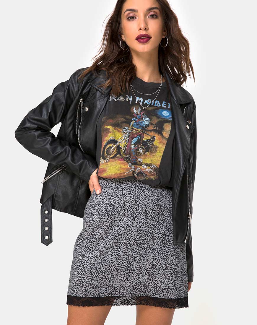 Urila Mini Skirt in Ditsy Leopard Grey - Awmao