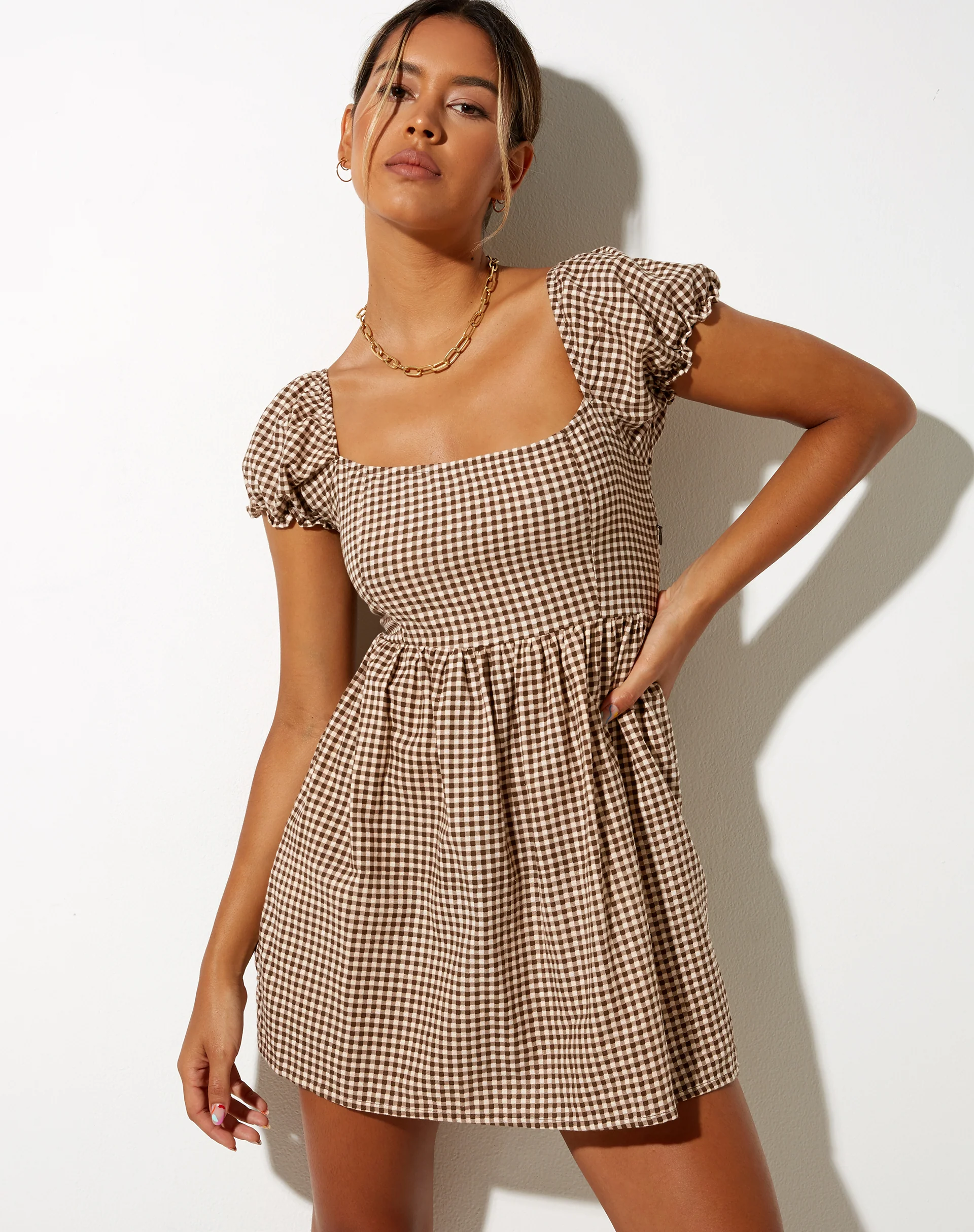 Saunder Skater Dress in Mini Gingham - Awmao