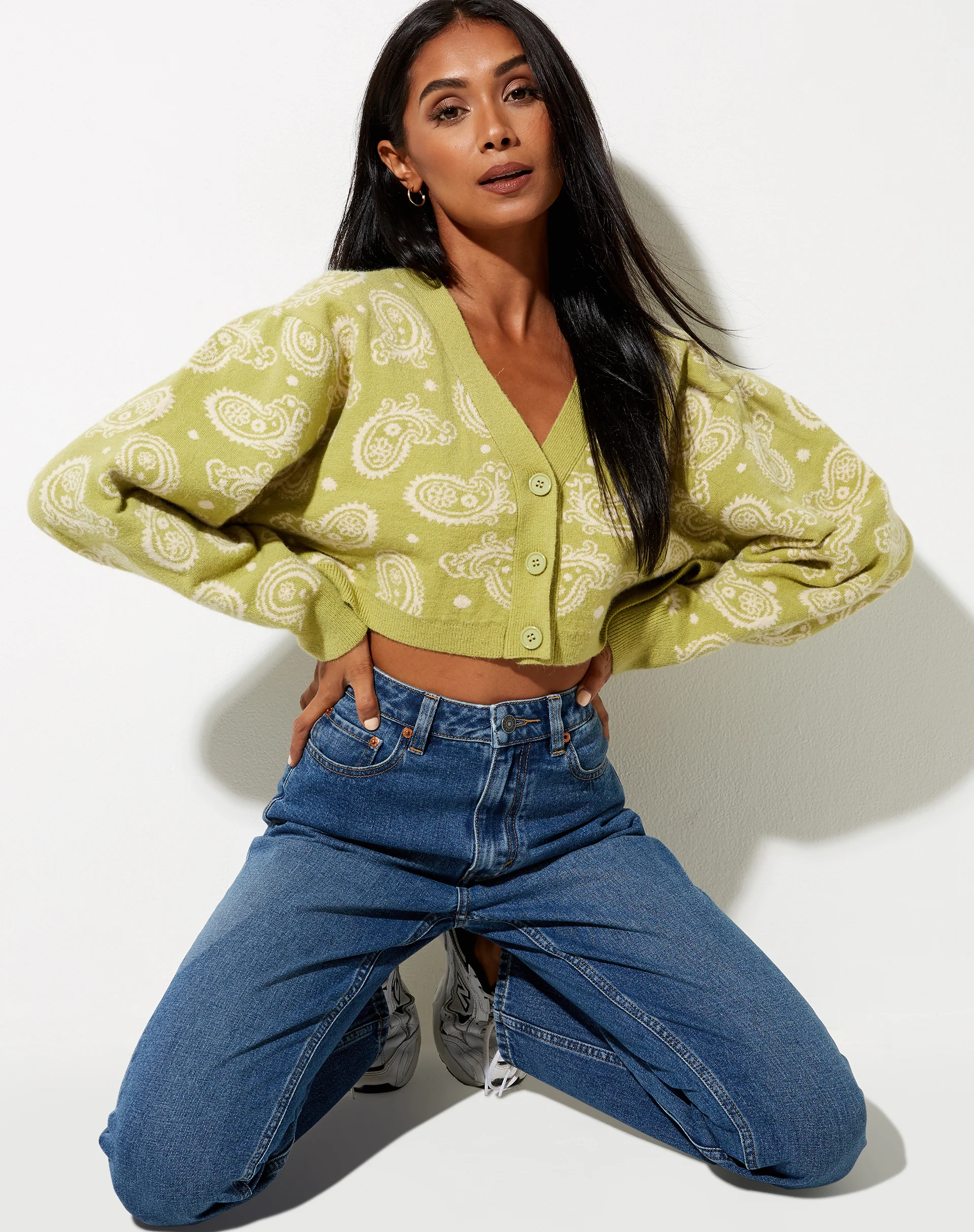 Olina Cropped Cardi in Knit Persian Night Sage - Awmao