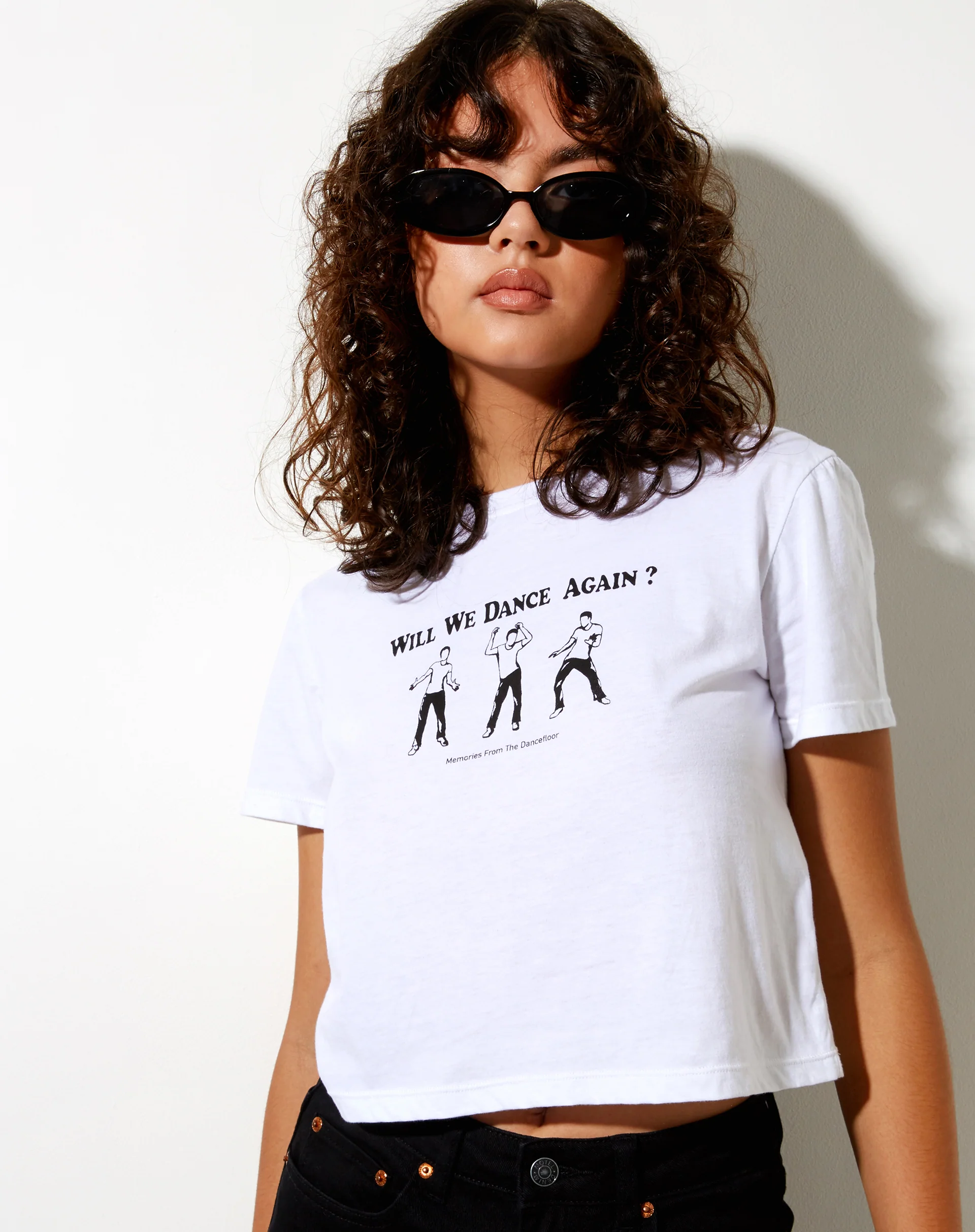 Shrunk Tee in White Will We Dance Again - Awmao