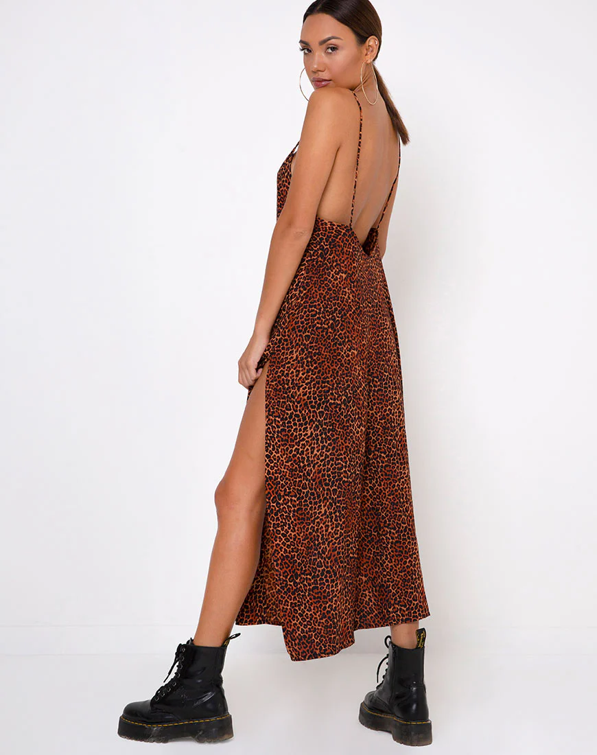 Hime Maxi Dress in Ditsy Leopard Orange - Awmao